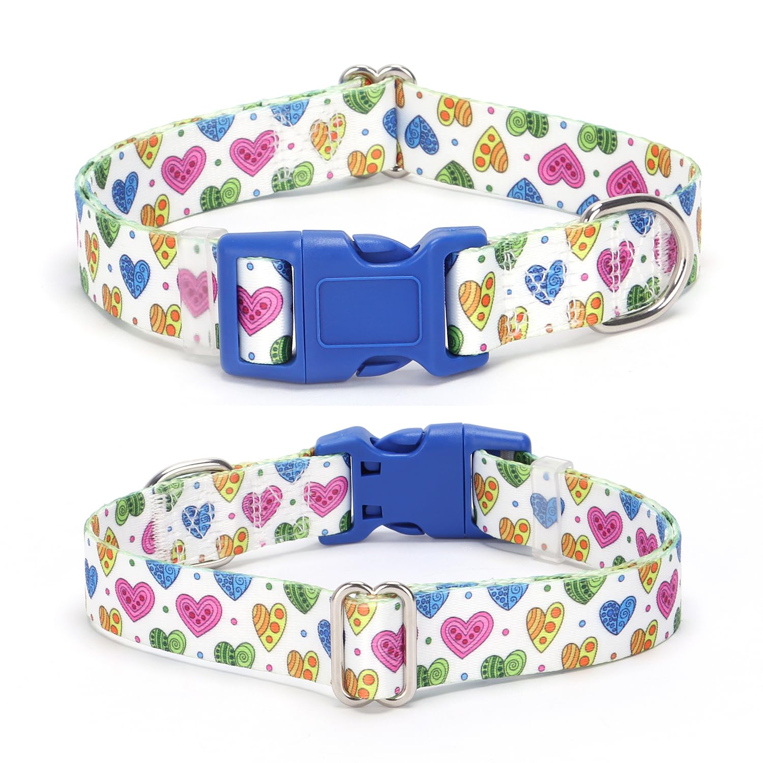 Large Dog Collar, Pretty Cute Heart Pattern Design Quick Release Buckle Soft Nylon Girl Dog Collars Valentine's Day Gift for Sma