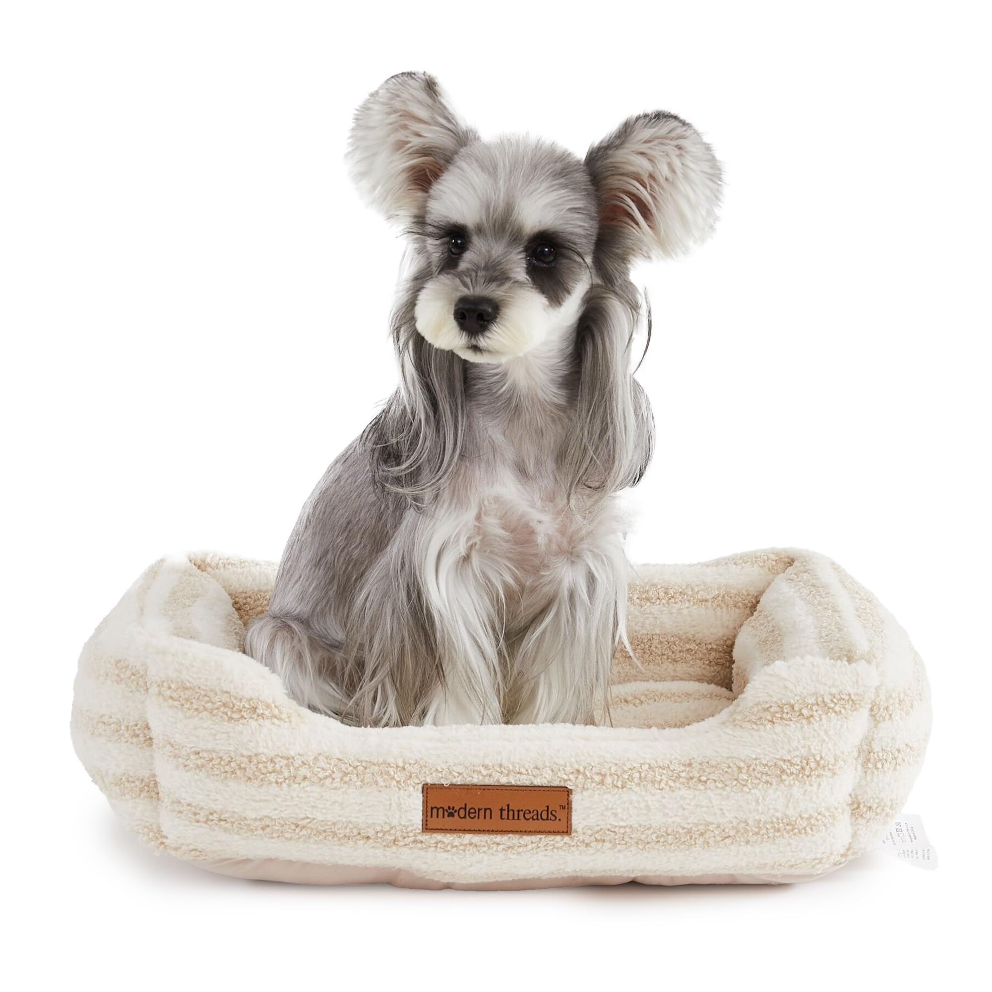 Modern Threads Plush Sherpa Pet Bed For Small And Medium Dogs Ultra Soft Cuddler With Raised Edges For Extra Comfort, Beige