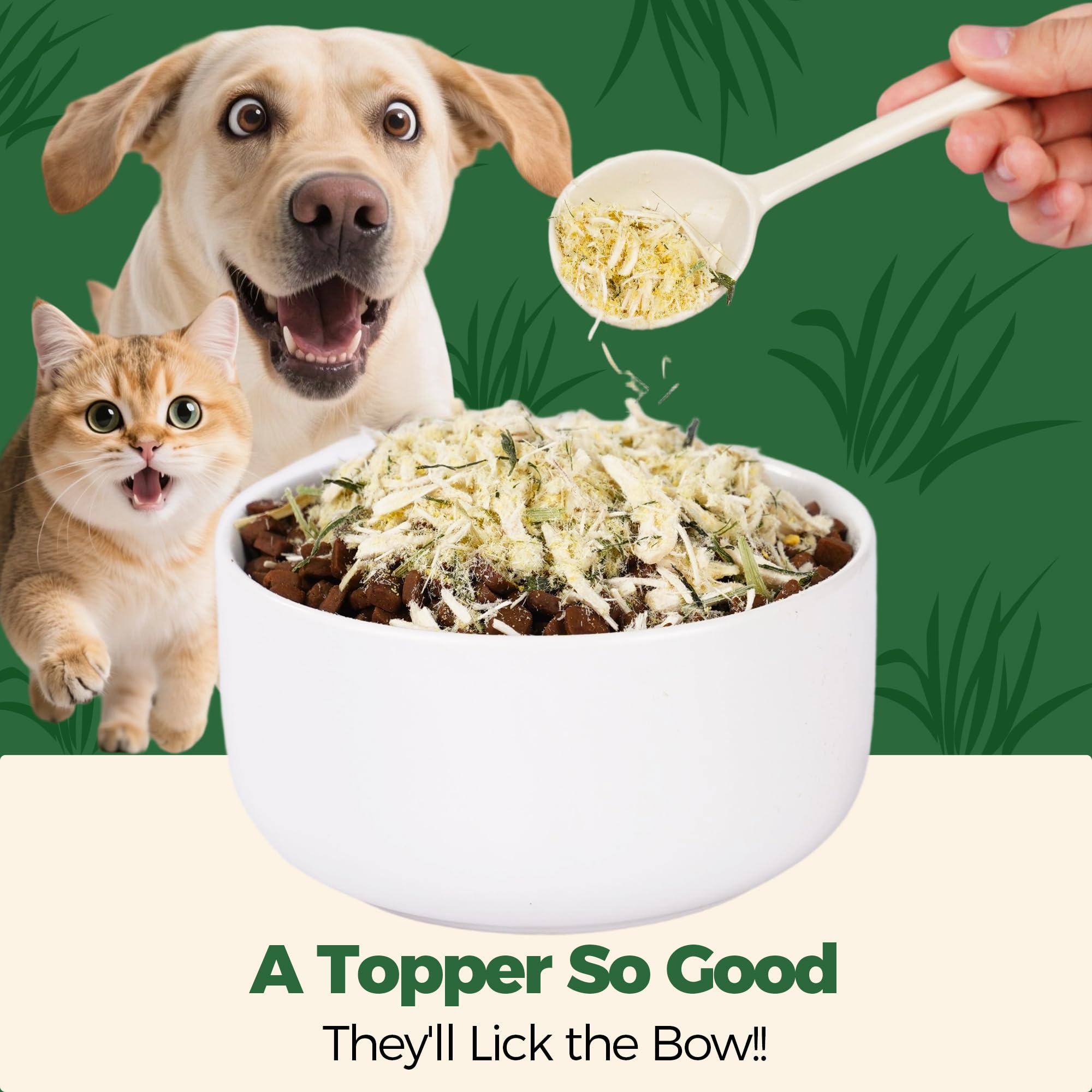 Wellix Dog & Cat Food Topper - Cat Grass Treats Freeze Dried Egg Yolk&Chicken Flavor Low Calorie - Hairball Control and Gut Heal