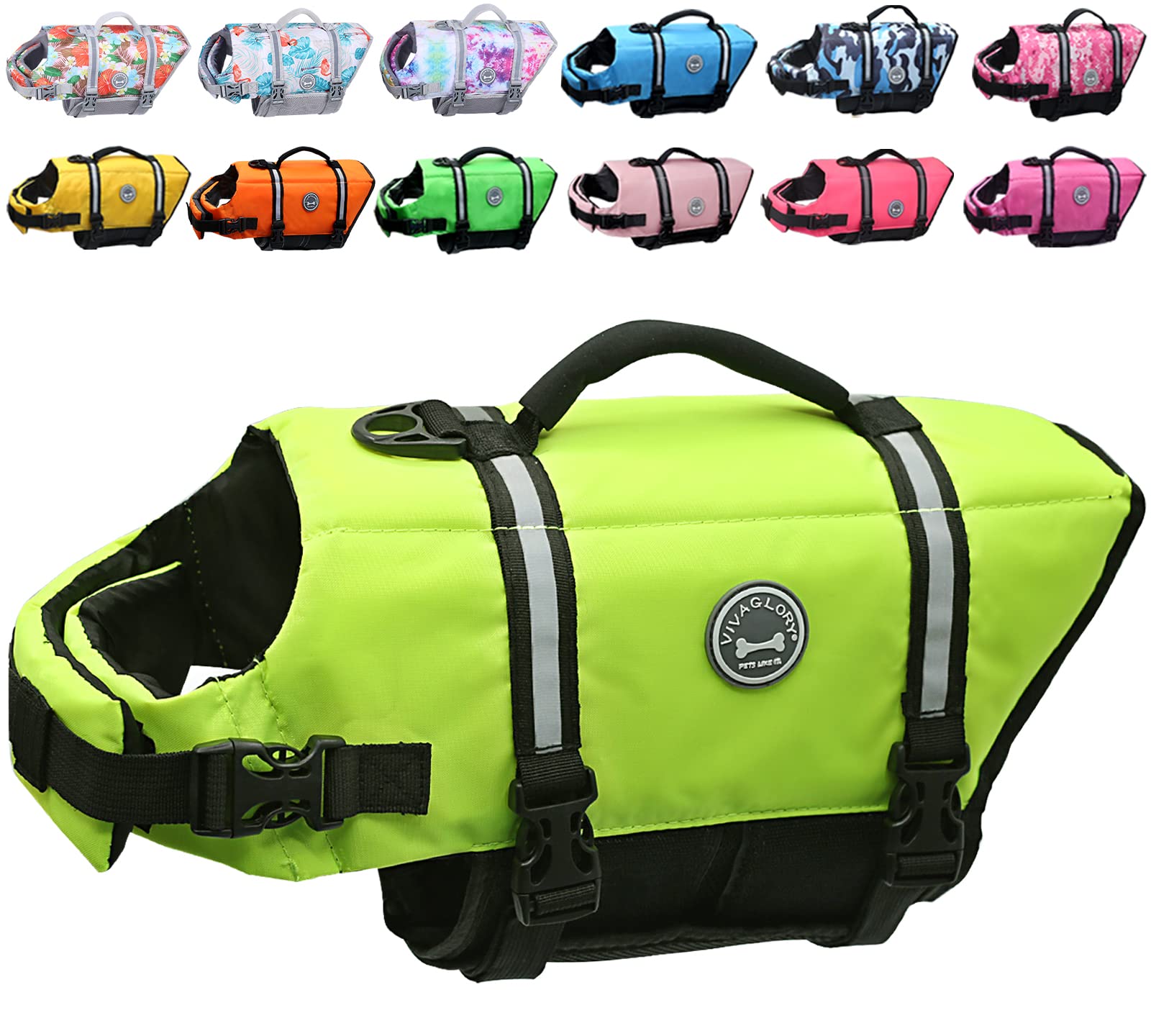 Vivaglory Ripstop Dog Life Jacket, Reflective & Adjustable Life Vest For Dogs With Rescue Handle For Swimming & Boating, Bright Yellow, Xxs