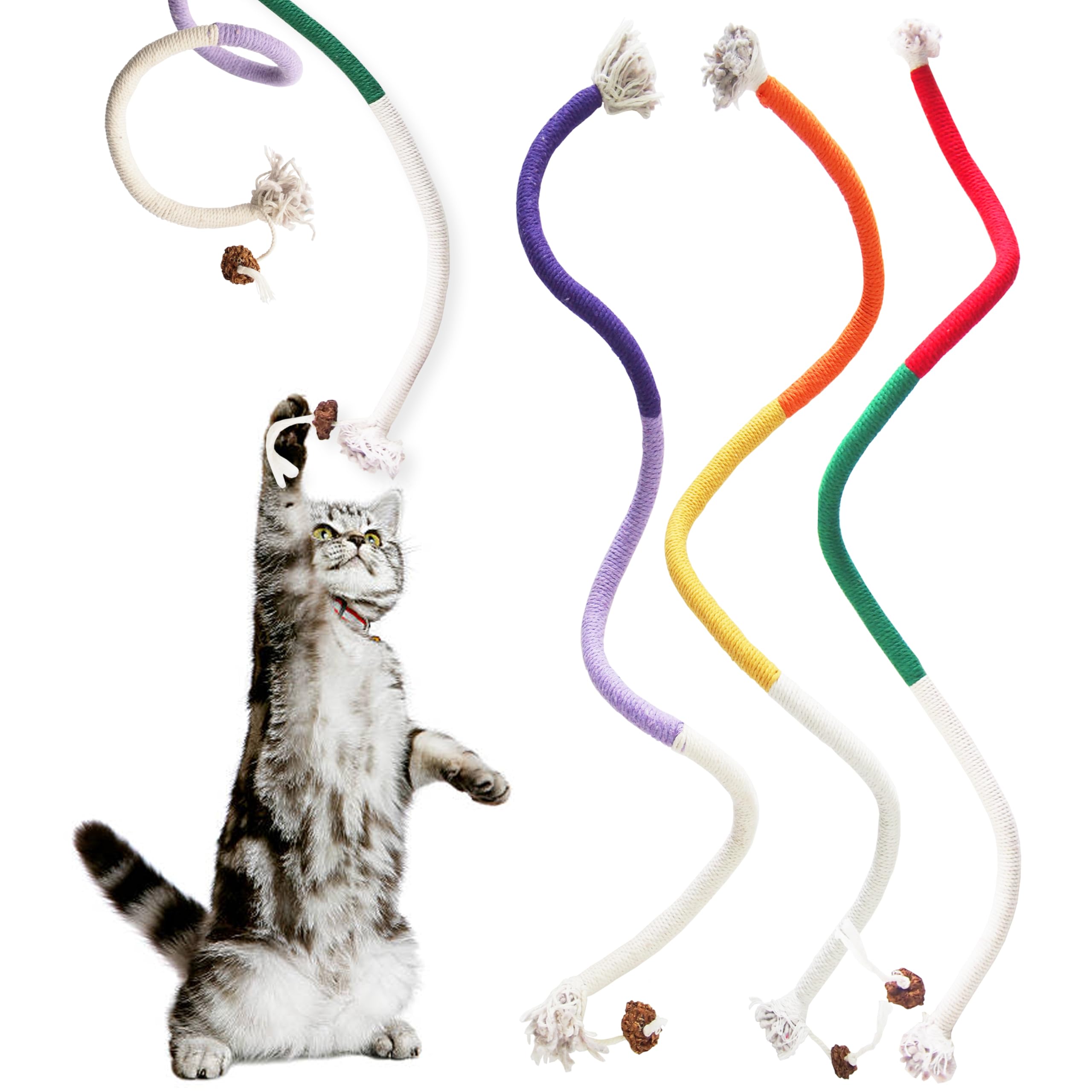 Lekewpet Cat Chew Toys 3Pcs Sisal Ropes, Kitten Toys For Indoor Cats Teeth Cleaning Toys For Kitten, Bite Resistant Catnip Toys 