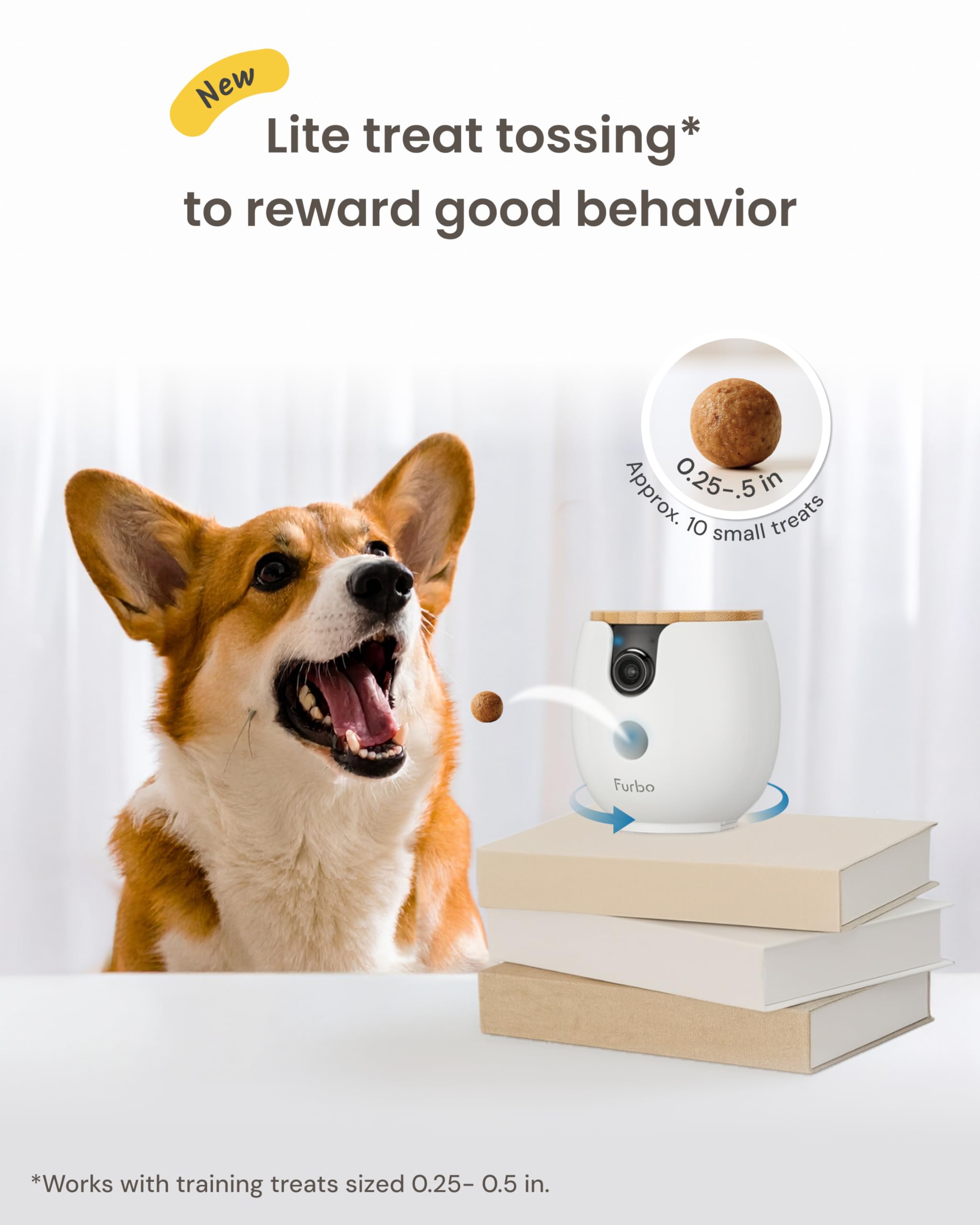 Furbo Mini 360 [New] 2K QHD Pet Camera: Dog & Cat Rotating Treat Dispenser w/Phone App, Smart Indoor Cam with 2-Way Speaker & Ni