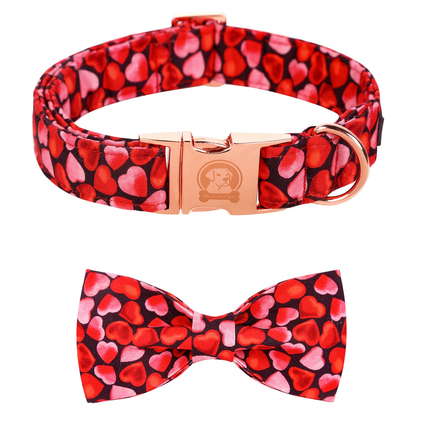 Mr. Chubbyface Valentine Dog Collar Pink Love Dog Collar With Bow Adjustable Dog Collar Bowtie For Small Medium Large Dogs