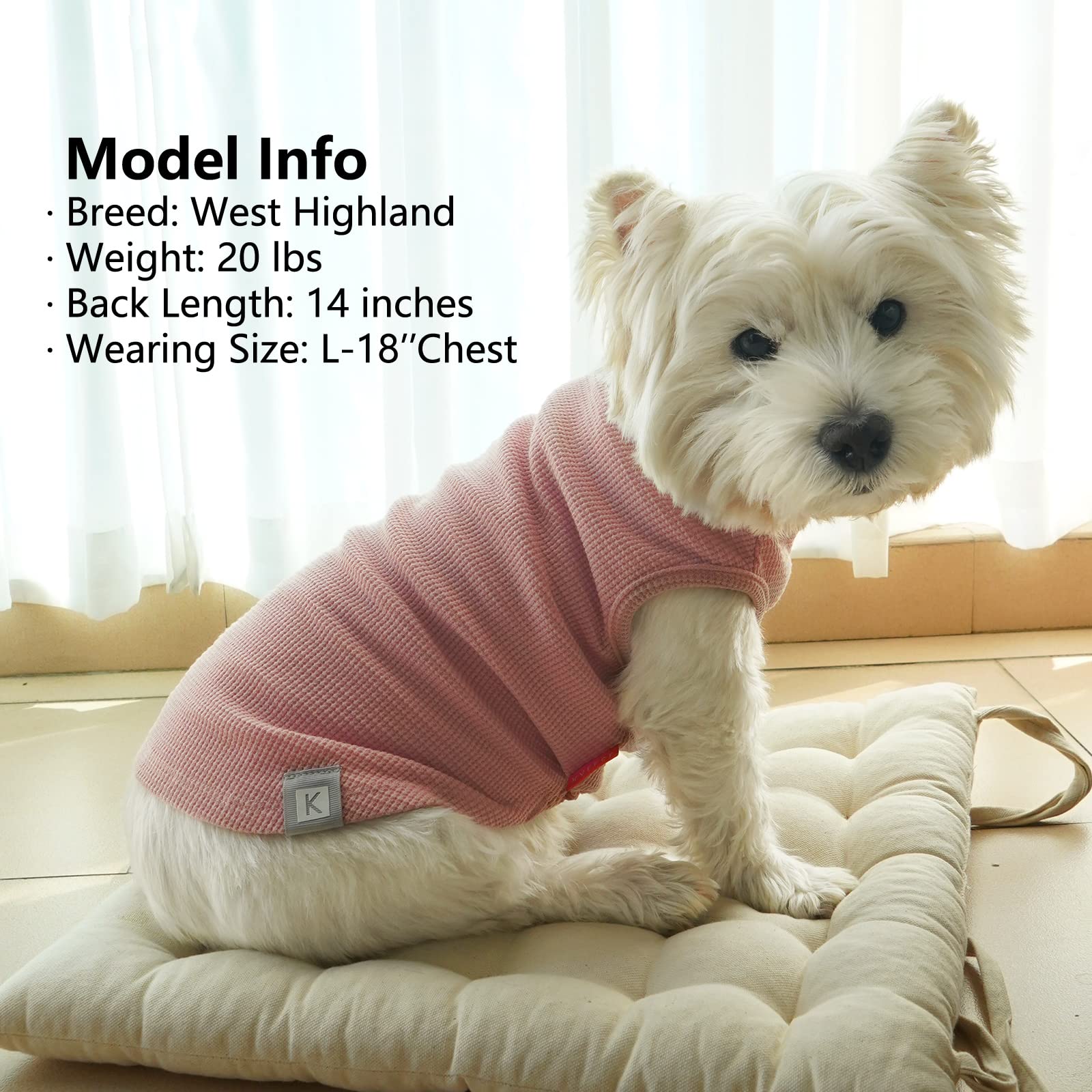 Kyeese 2Pack Dog Shirts Waffle For Small Dogs Stretchy T-Shirts Lightweight Tank Top Sleeveless Dog Vest Breathable, Large, Pink