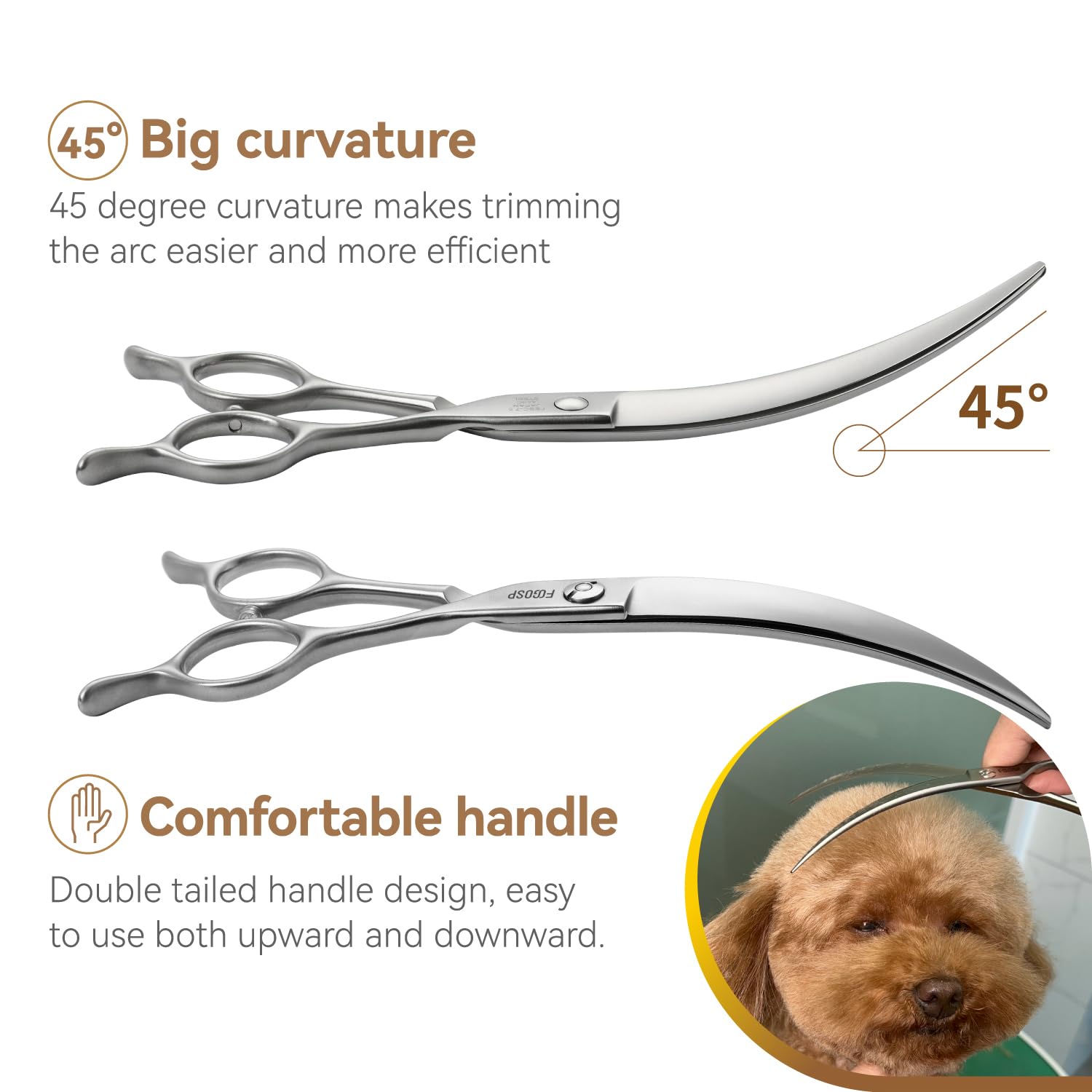 Fogosp Professional 45Curved Grooming Scissors For Dogs 7.0 In Big Arc Curved Shears For Professional Groomer Japan Vg10 High-Ca