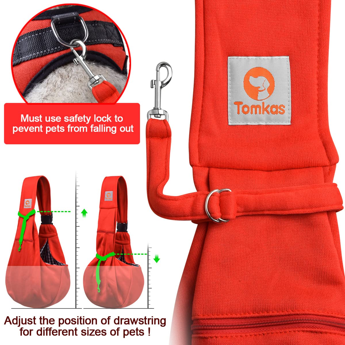 Tomkas Small Dog Sling Carrier - Adjustable Strap & Zip Pocket - for 3-10 lbs Pets(Red)