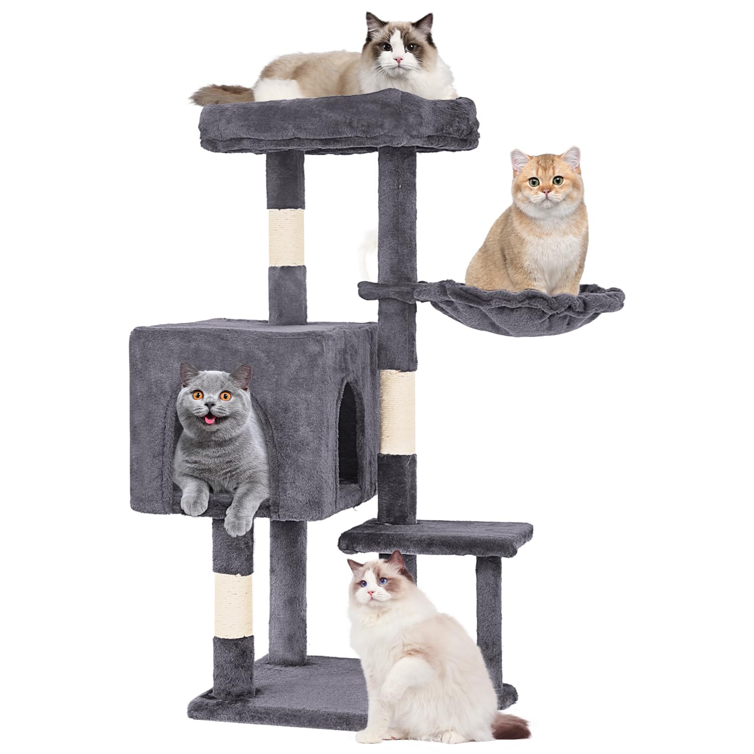 FDW | 37.8 Cat Tree Tower | Light Gray | Multi-Level Indoor Activity Center with Sisal Scratching Posts, Condos, Plush Perches, 