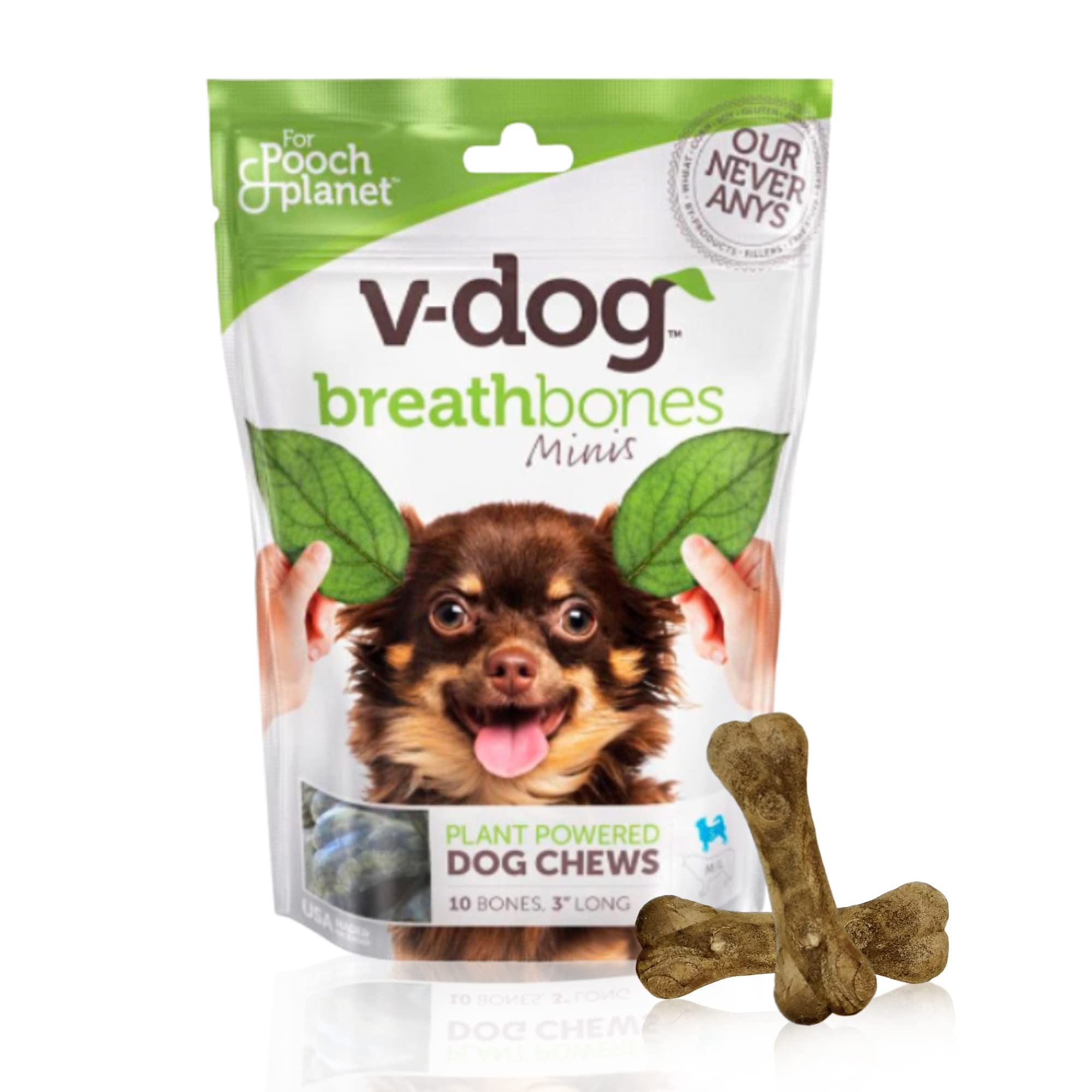 V-dog Dog Treats - Vegan Breathbone Teeth Cleaning Dental Bones - Fresh Breath - 8 Ounces - Minis - All Natural, Made in USA - 1