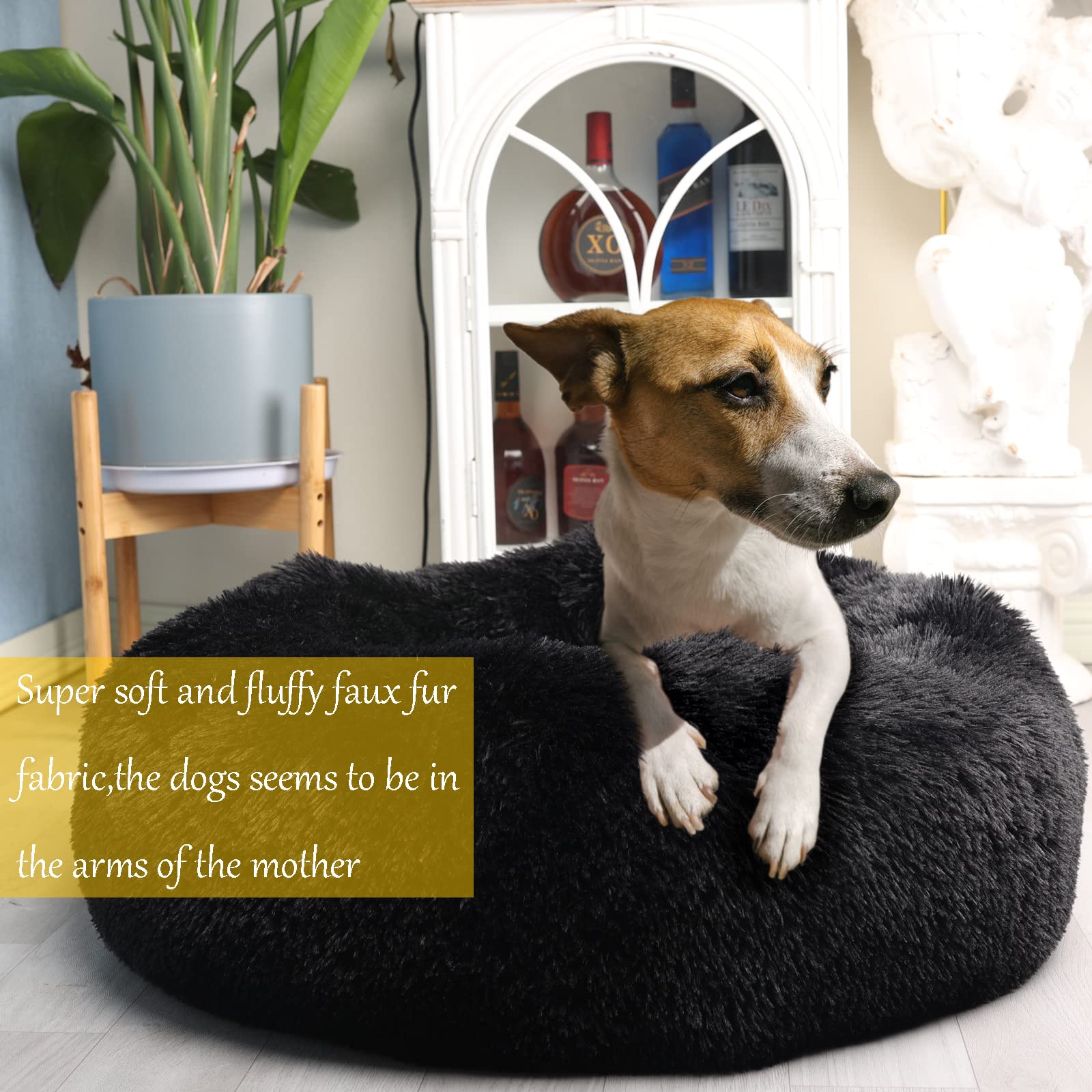 Dog Beds For Medium Dogs Washable Calming Bed For Dogs 30 Inches Black Fluffy And Soft Dog Bed Calm And Anti Anxiety Faux Fur Ro
