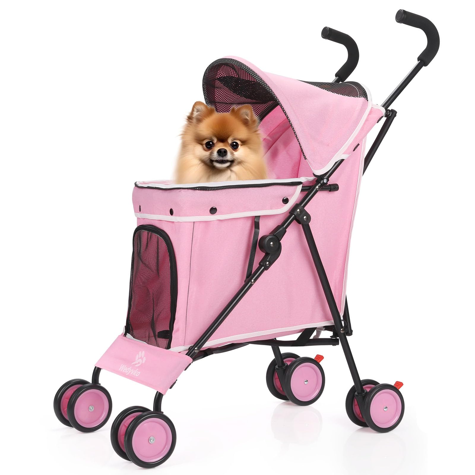 Umbrella Dog Stroller, 4 Wheels Pet Strolling, Foldable Carrier Pet Stroller for Small Dogs Cats, with Carrying Strap and Cup Ho
