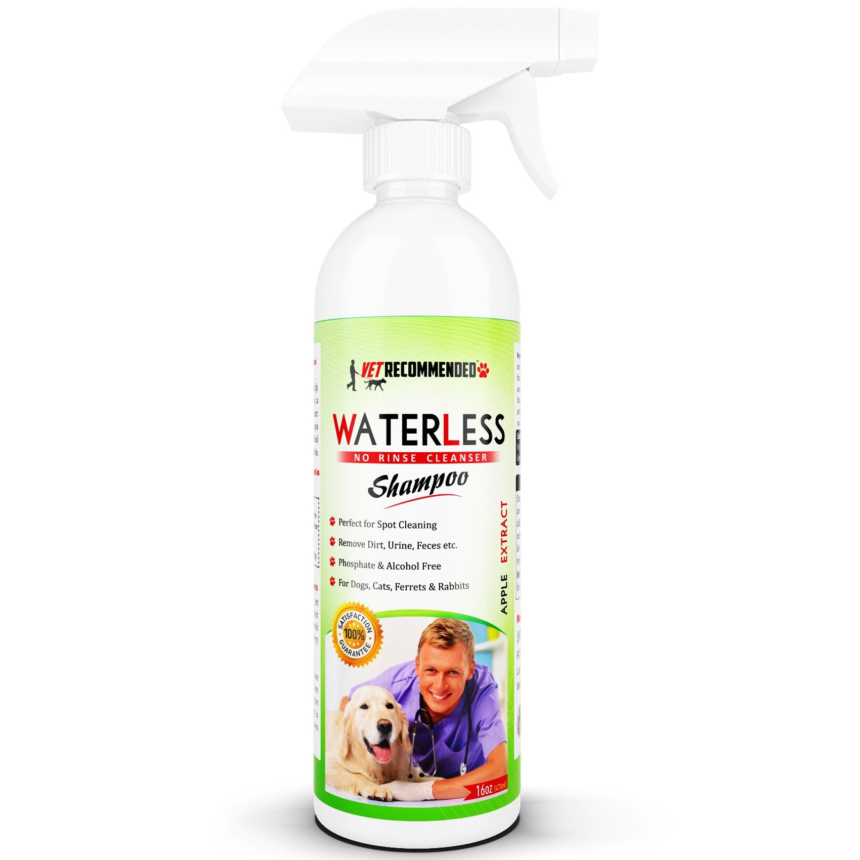 Vet Recommended Waterless Dog Shampoo No Rinse Dry Shampoo for Dogs (16oz), Detergent and Alcohol Free, Apple Extract - Perfect 