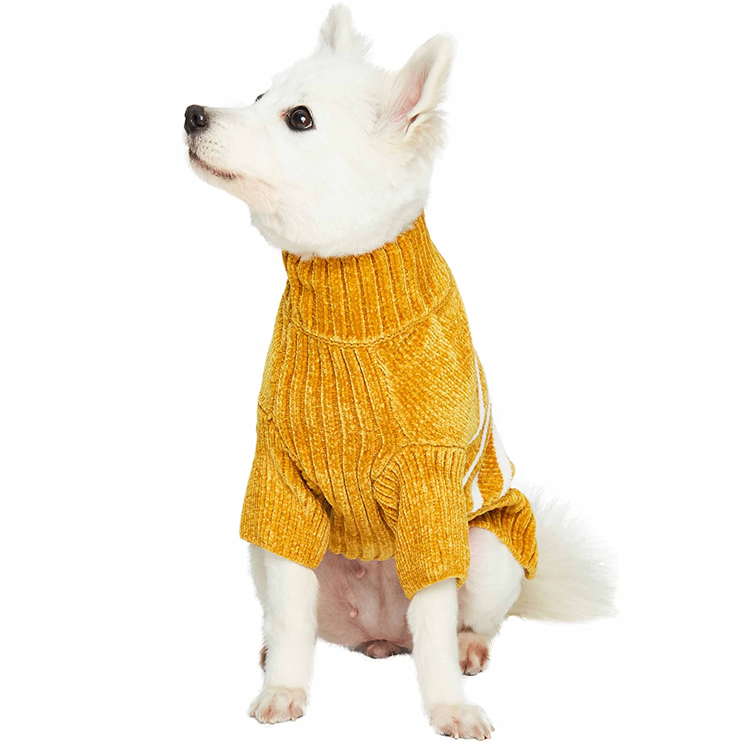 Blueberry Pet Cozy Soft Chenille Classy Striped Dog Sweater In Mustard, Back Length 18', Pack Of 1 Clothes For Dogs
