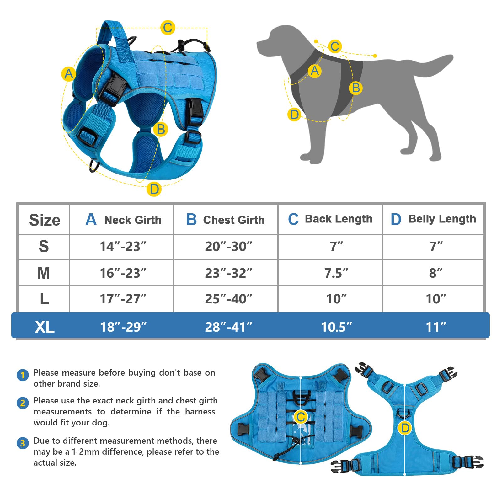 Wingoin Blue Tactical Dog Harness For Large Dogs No Pull Adjustable Pet Harness With Handle Reflective K9 Military Service Dog Vest For Walking Hiking Training (Xl)