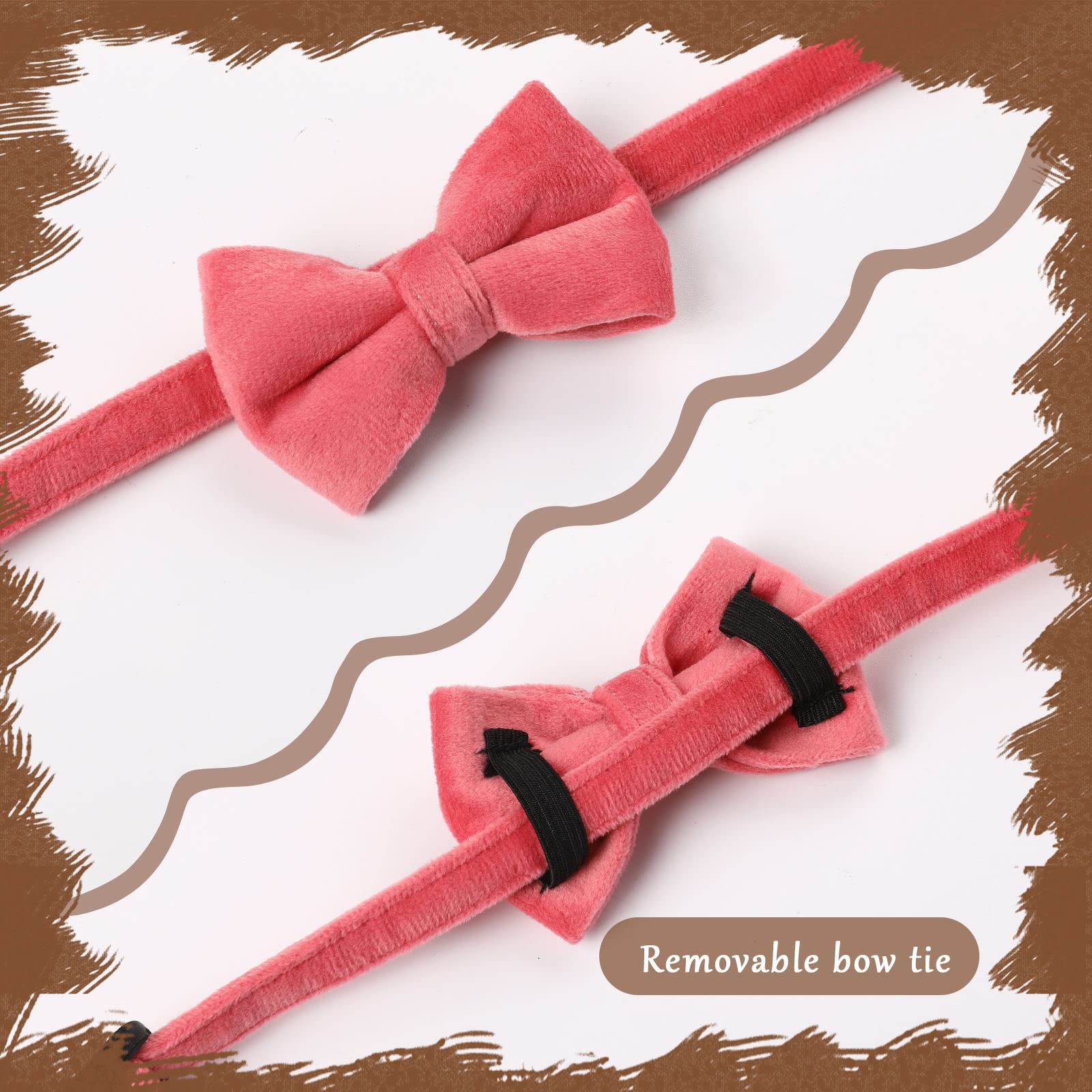 2 Pcs Velvet Cat Bow Tie Collar Breakaway Cat Collar With Bell Adjustable Bowtie Kitten Small Puppy Safety Collar Solid Color Se