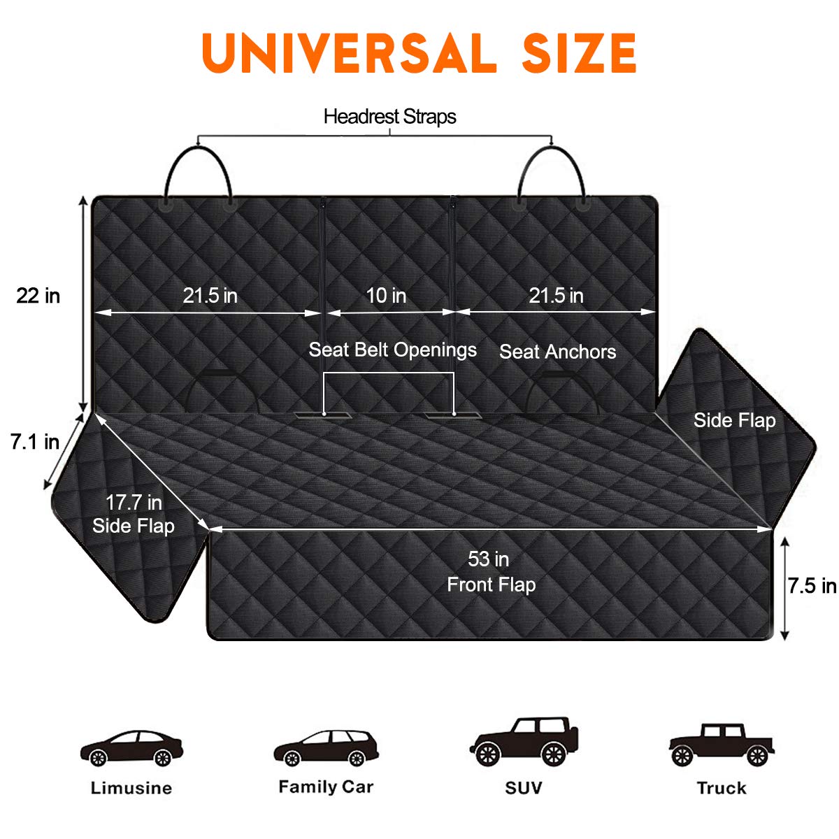 Yuntec Dog Car Seat Cover, Back Seat Cover For Dogs Pet Car Seat Protector Waterproof Bench Car Seat Cover, Non-Slip Reat Seat Cover Fits Middle Armrest For Most Cars Trucks Suvs - Black