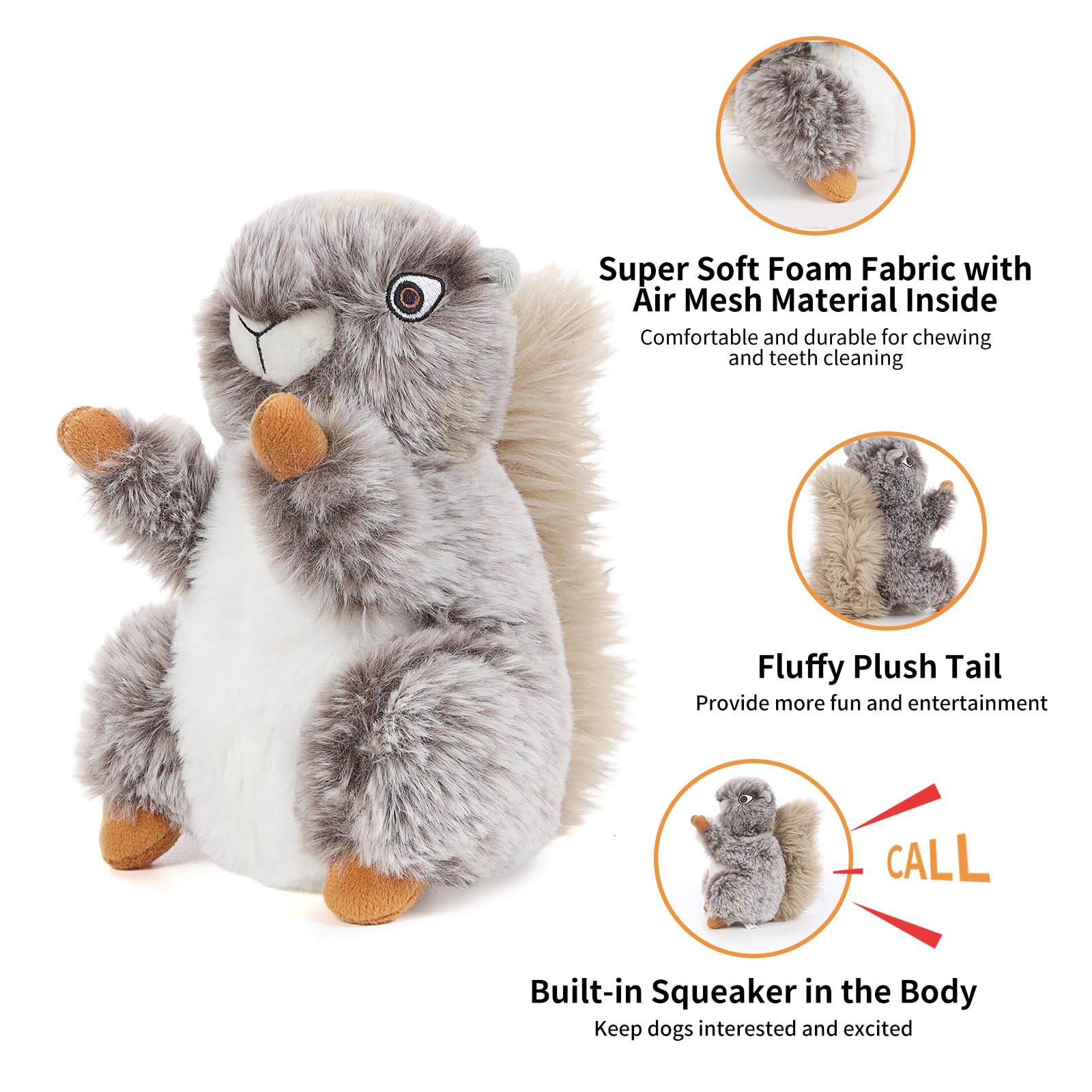 Dododola Dog Toys Plush Squirrel Dog Toy Stuffed Animals Chew Toy Soft Squeaky Dog Gift Toys For Small Medium Big Large Dogs Pet