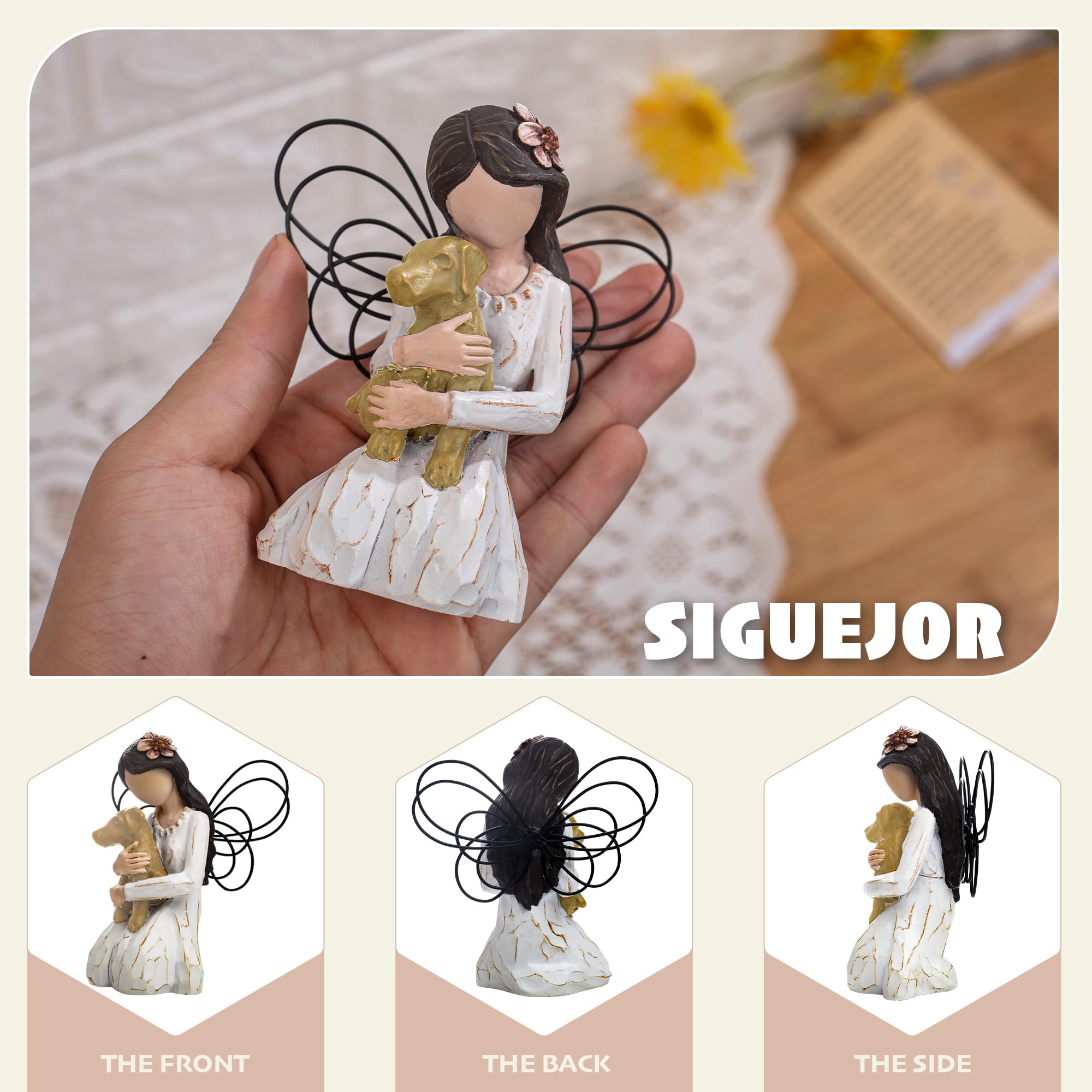 Siguejor Loss Of Dog Sympathy Gift, Dog Memorial Gifts, Angel Figurine, Remembrance Keepsake, Pet Sympathy Gift (Light Brown)