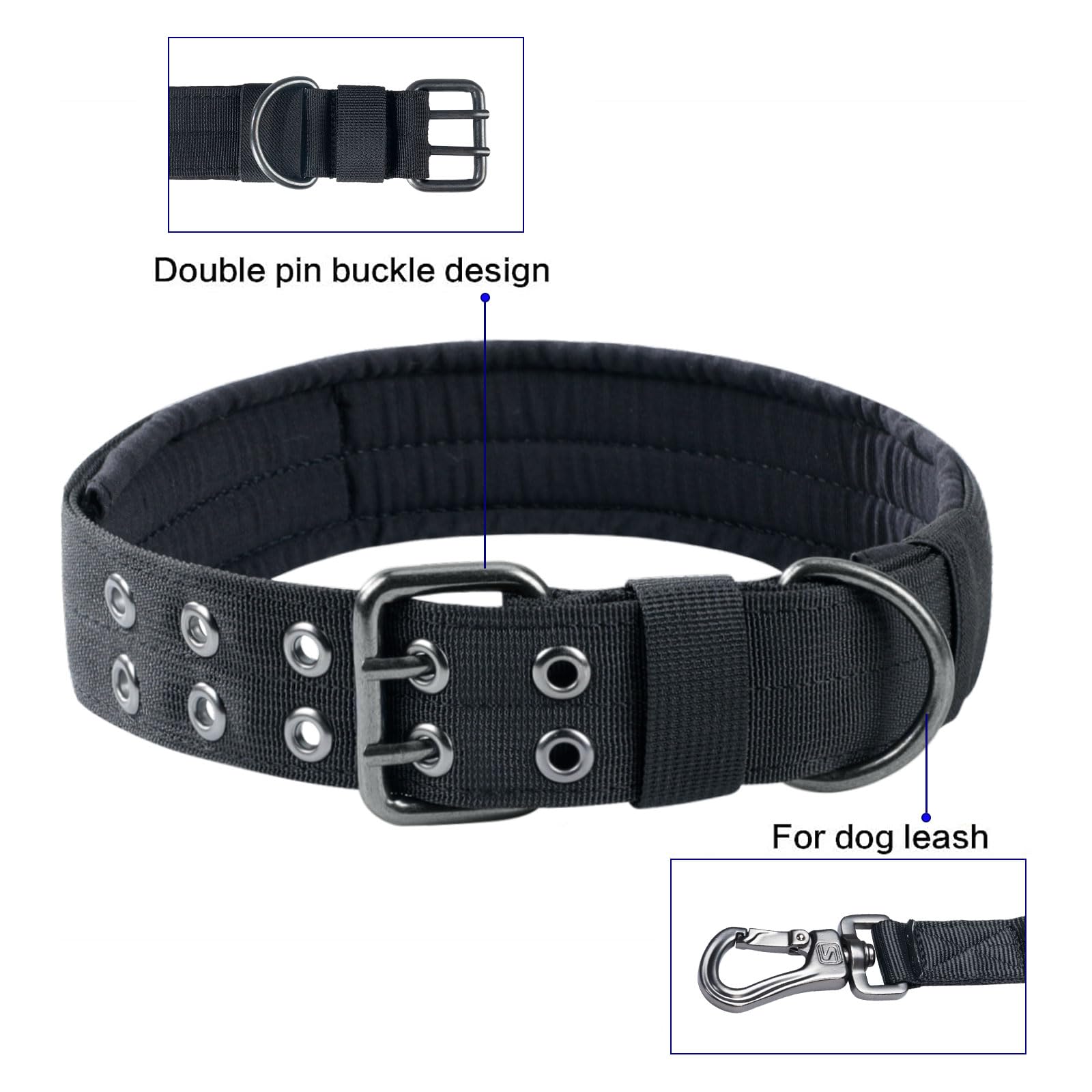 Excellent Elite Spanker 1.5' Width Military Dog Collar Adjustable Metal D Ring & Buckle Working Dog Collar For Medium Large Dogs(Ranger Green-L)