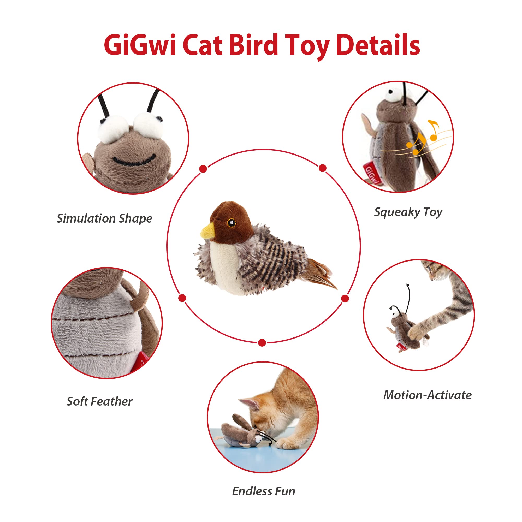 Gigwi Squeaky Cricket Cat Toy,Interactive Cat Toys Electronic Motion Activated Bug Sound,Automatic Cat Play Squeaky Toy For Indoor Fun