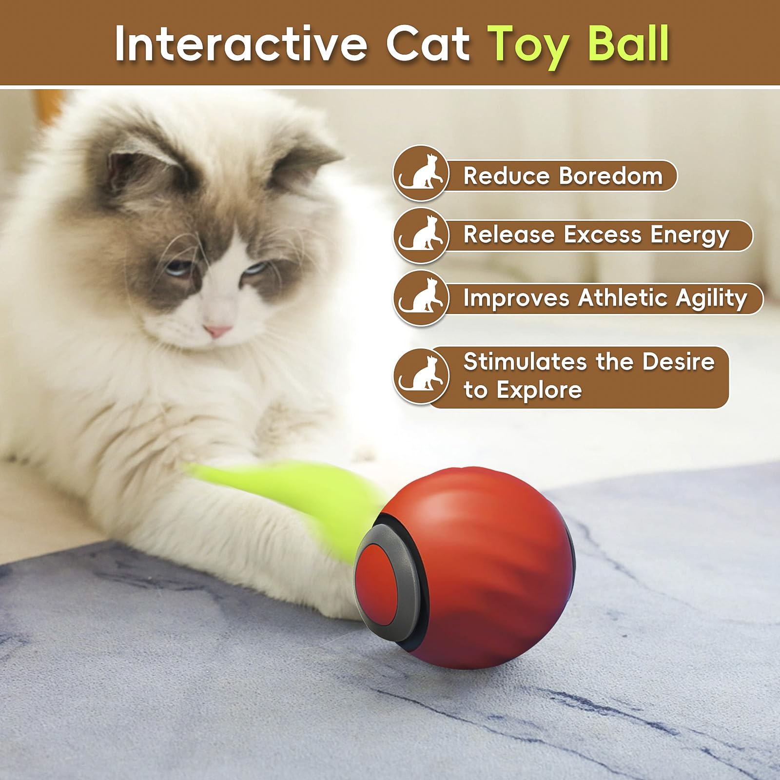 Petrendy Speedy Tail Cat Toy 2.0, Interactive Cat Ball Toy For Bored Indoor Cats, Automatic Moving Pet Play Ball, Two Speed Adju