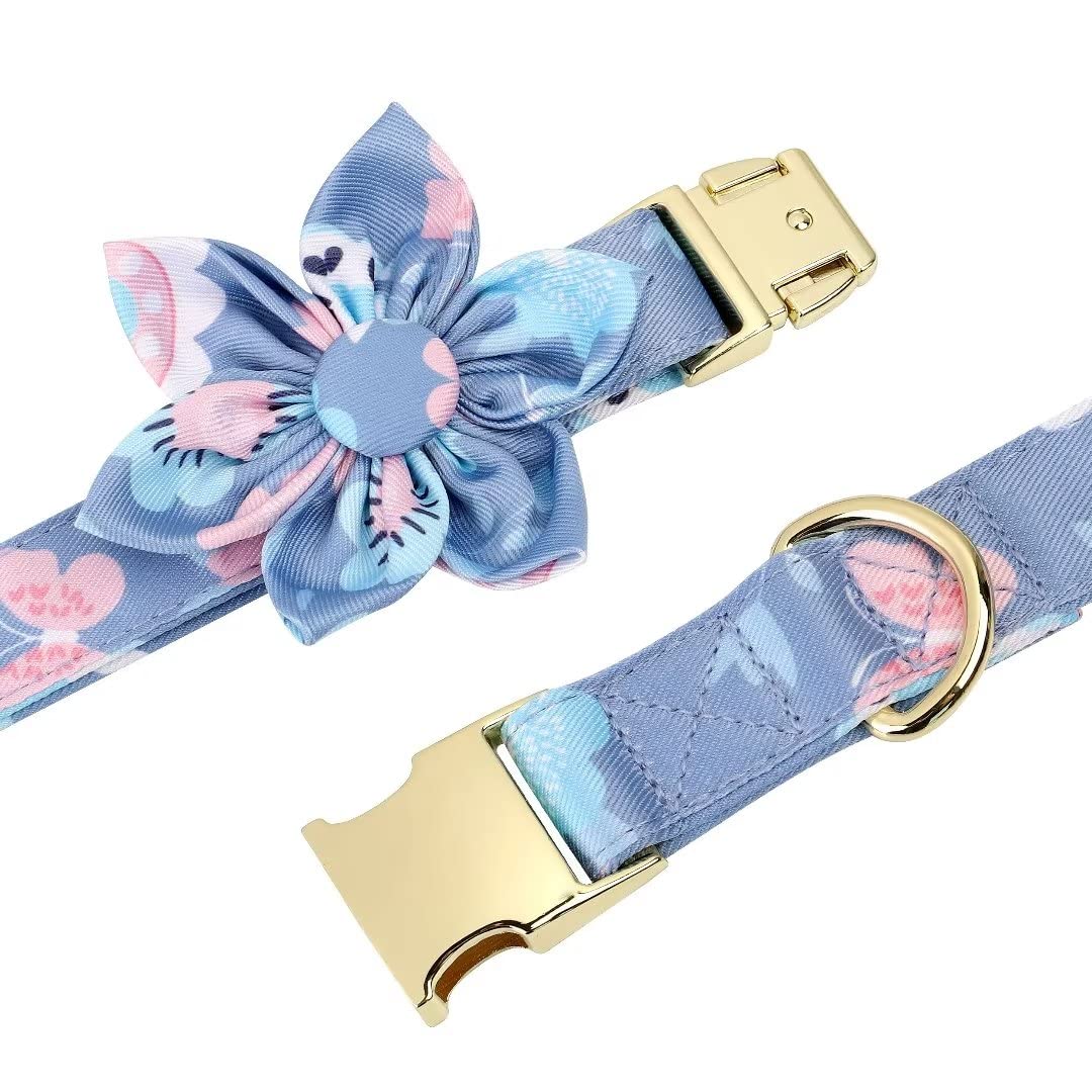 Beirui Cute Girl Dog Collars, Harnesses & Leashes Set - Adjustable Dog Collar And Leash Set With Flower - Soft Mesh Dog Vest Harness For Puppies Small Medium Dogs (Purple,M)