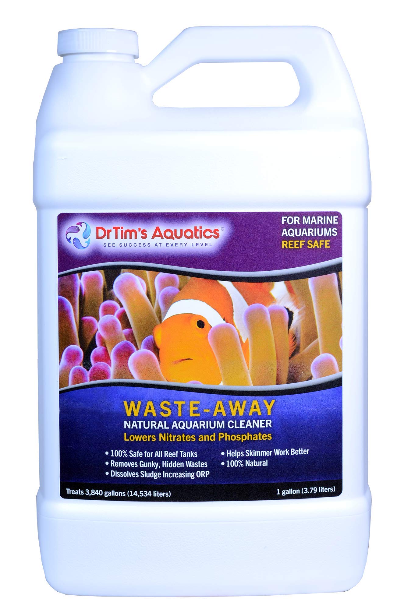DrTims Aquatics Waste-Away Reef - 128 oz - Natural Maintenance Formula - Helps Break Down Hidden Organic Waste, Supports Flow & 