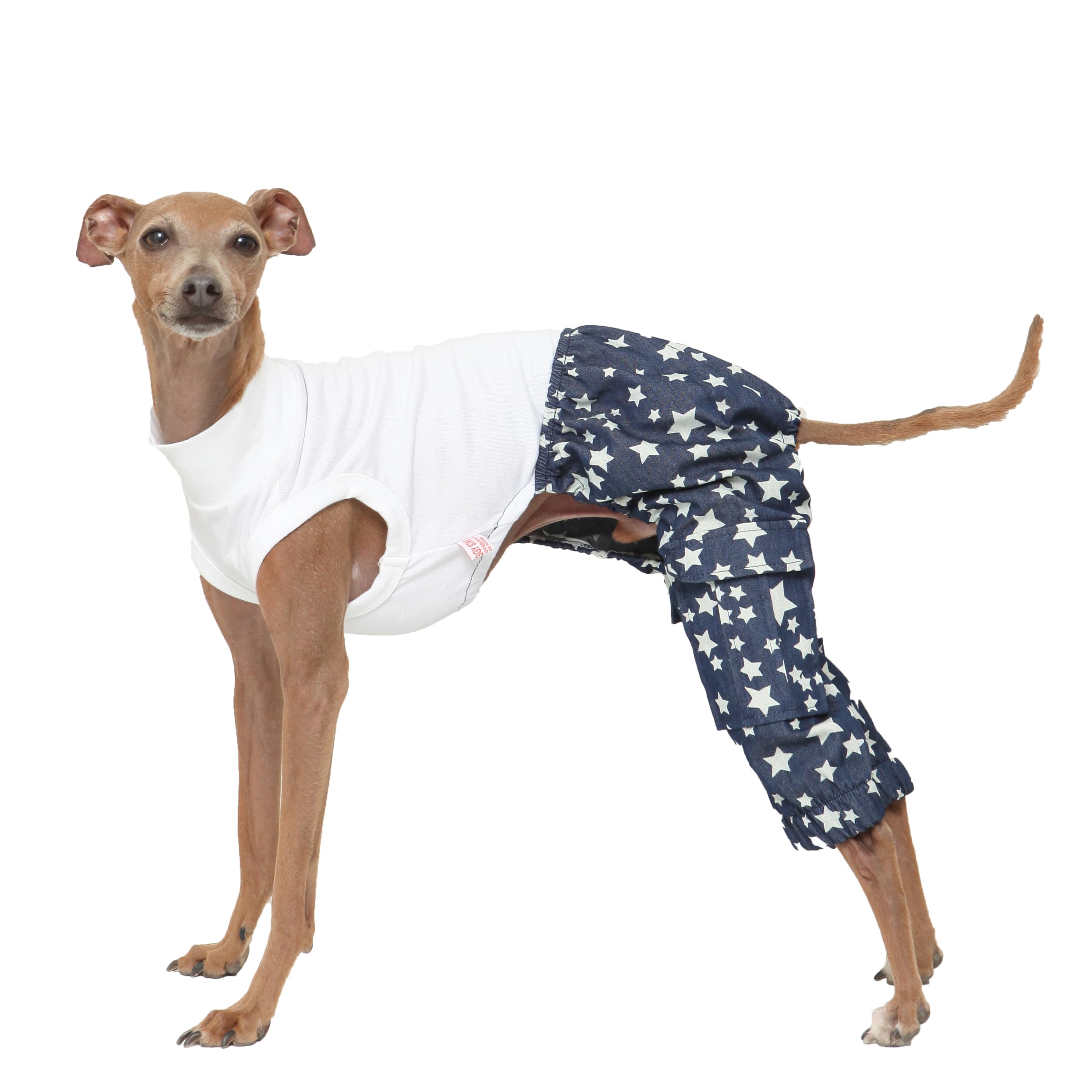 D Doggy Star Italian Greyhound Clothes Cargo Pants Onesie Outfit Whippet For Dog Coat (3Xl,Dnm Star Cargo)