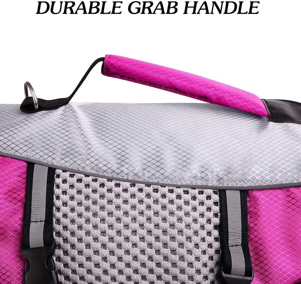 Dog Life Jacket Swimming Vest Lightweight High Reflective Pet Lifesaver With Lift Handle, Leash Ring Pink,S