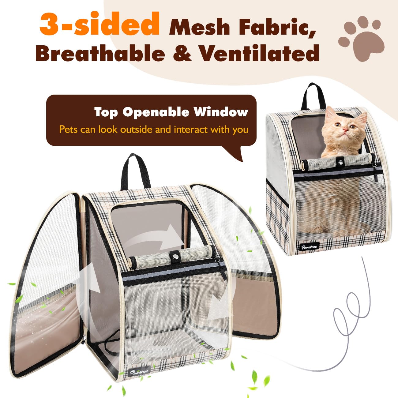 Pawaboo Cat Carrier Backpack, Pet Carrier Backpack For Kitties Small Dogs Puppies, Breathable Cat Bag Carrier, Small Dog Travel