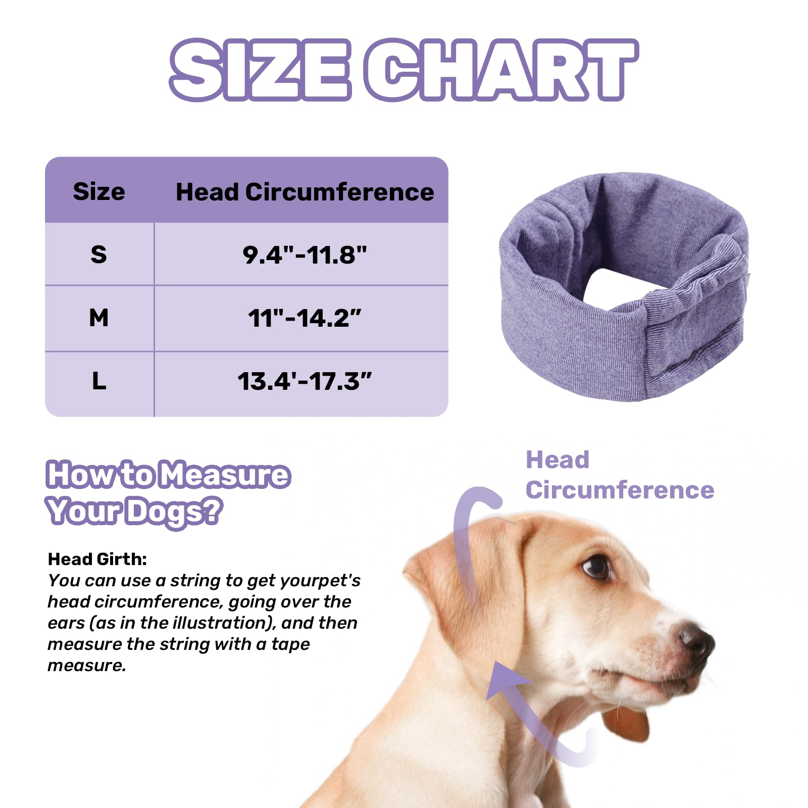 LEOTRAG Dog Calming Hoodie, No Shake Ear Wraps for Dogs, Adjustable Dog Ear Muffs for Noise Protection, Ear Wrap Head Cover for