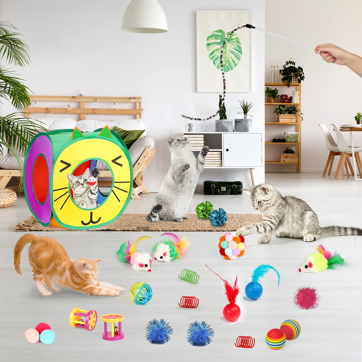 37 Pcs Cat Toys, Interactive Kitten Toys For Indoor Kitty, Variety Catnip Toy Set Including Collapsible Cat Tunnel Tube Tent, Ca