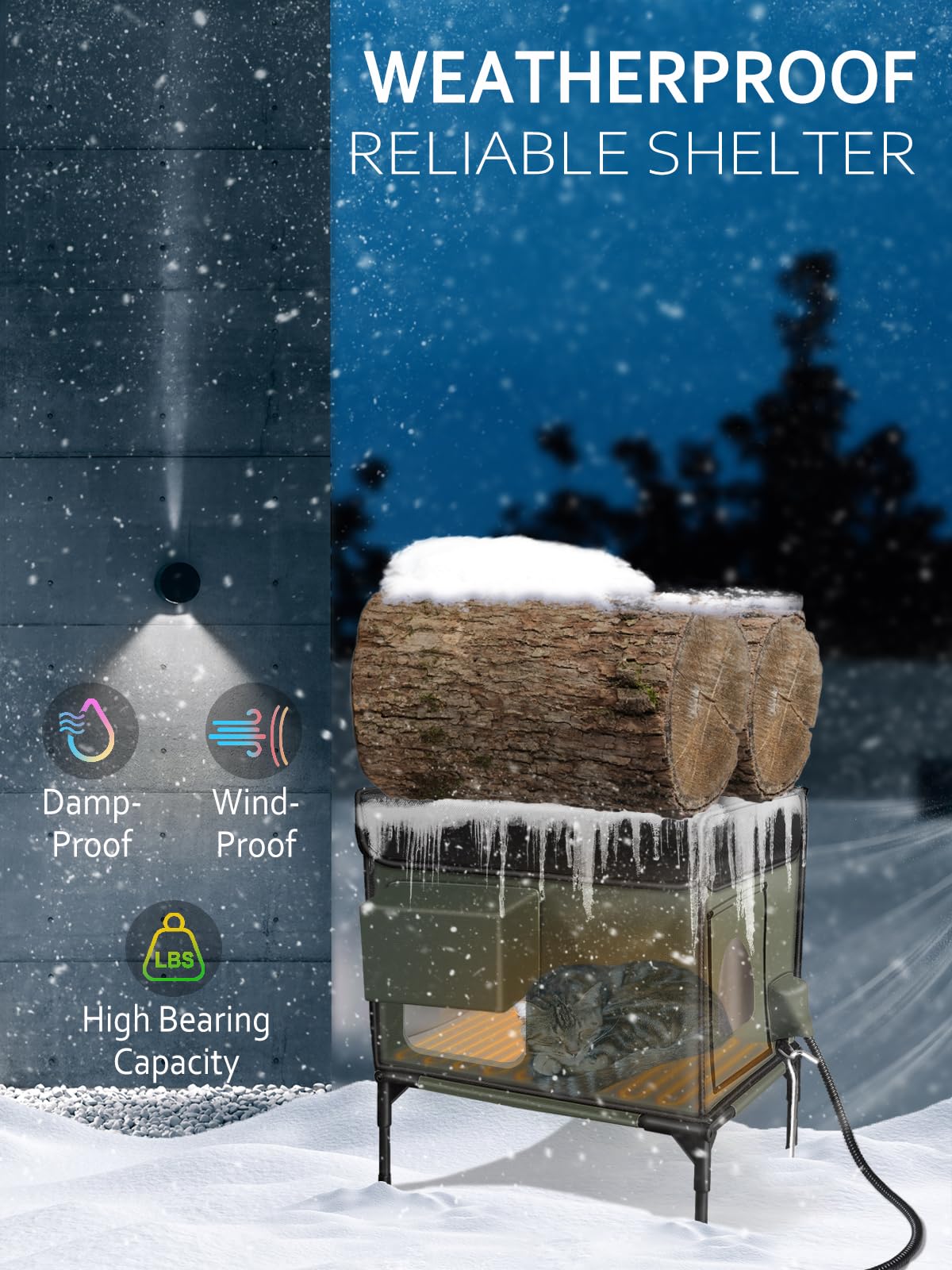 Lublacet Heated Cat House, Insulated & Waterproof, Adjustable Awning, Escape Door, Indoor/Outdoor, Dark Green, 13''X17''X20''