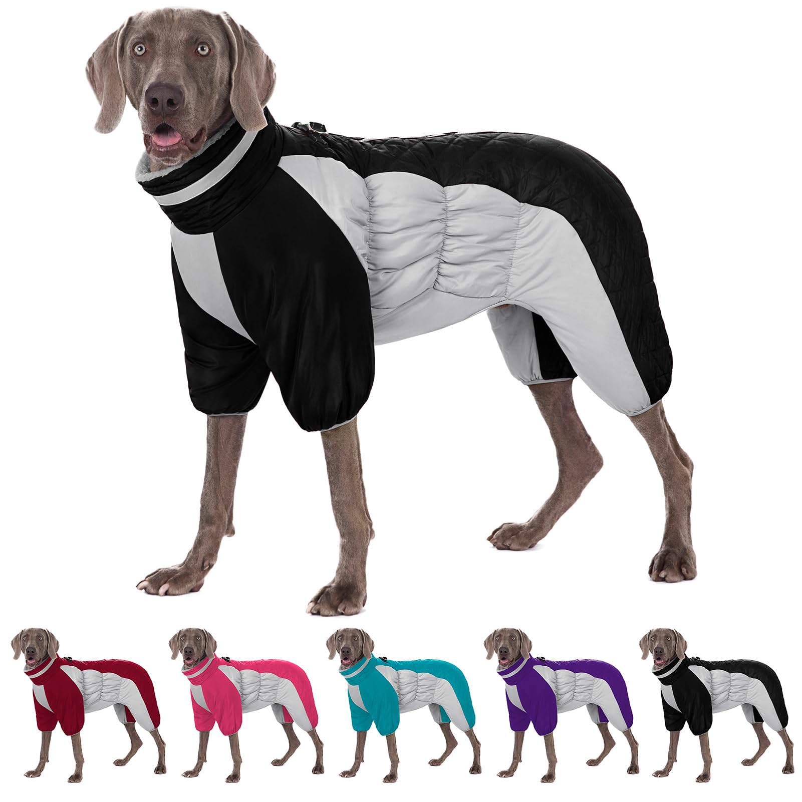 AOFITEE Large Dog Coat Warm Dog Jacket for Winter, Dog Coat with Harness Built in, Reflective Turtleneck Dog Puffer Jacket Windp
