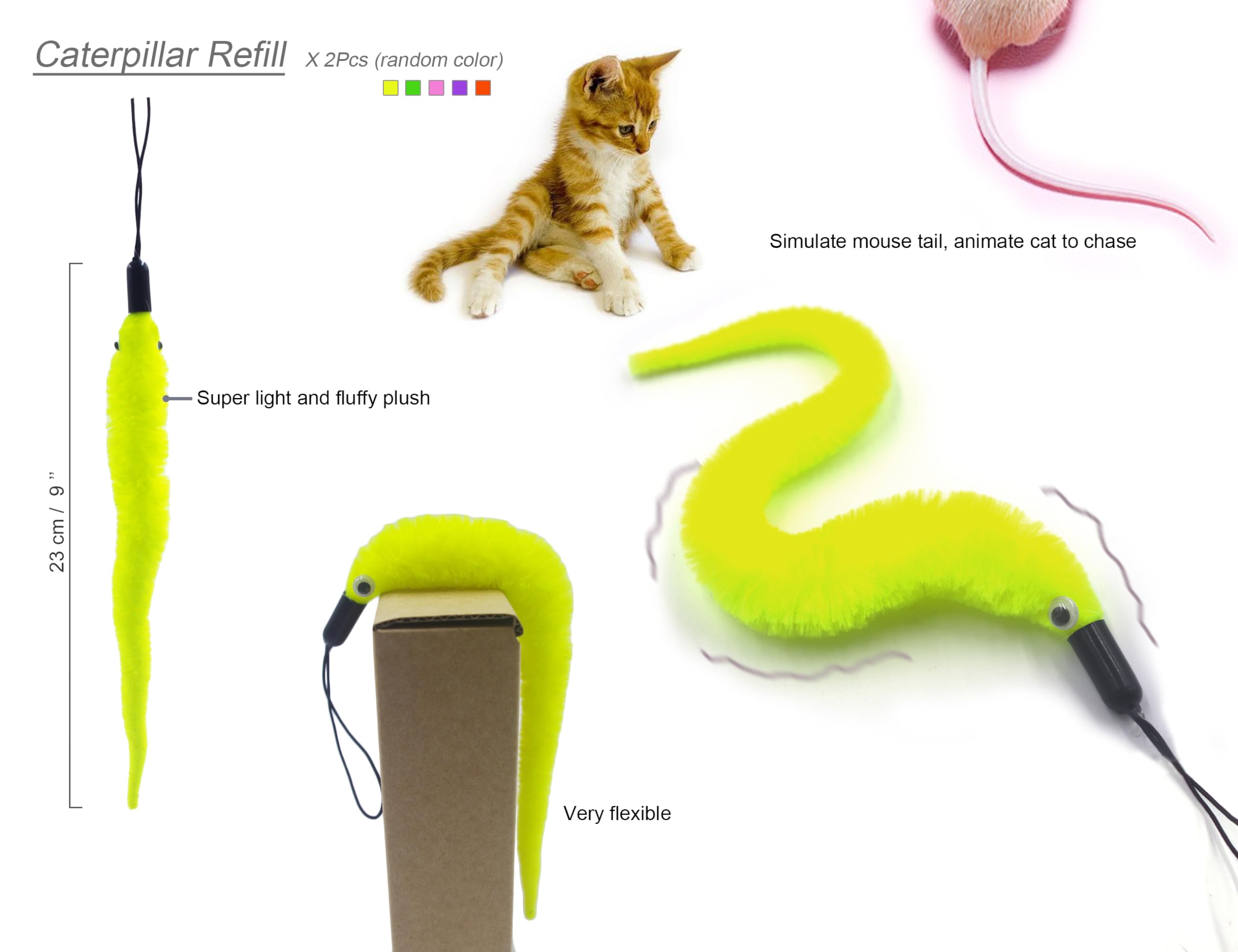 Yoogao Pet Cat Toys Wand Retractable Interactive Feather Teaser Cat Toy With Bell, 5Pcs Refills