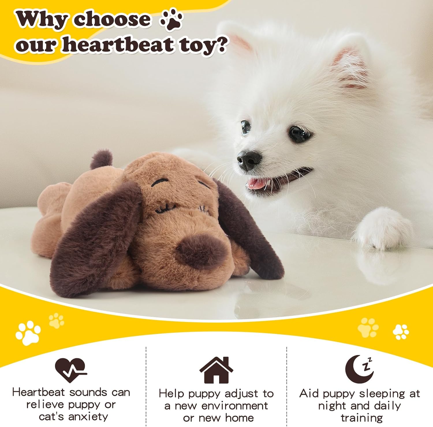BEVERLYSHARK Heartbeat Puppy Toy Dog Anxiety Relief Calming Aid Heartbeat Stuffed Animals Pet Comfort Cuddle Sleep Aid Puppy Beh