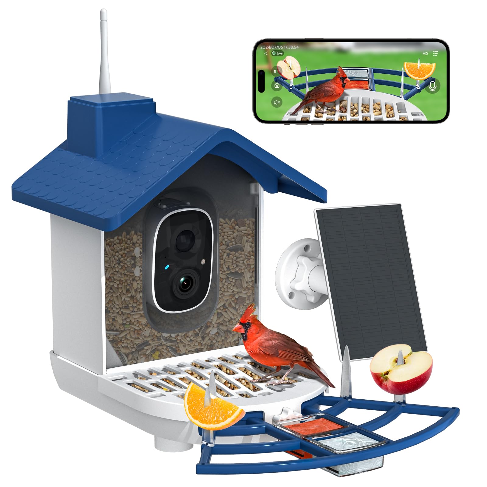 Byranke Smart Bird Feeder with Camera, Bird House with Camera Solar Panel AI Identification Bird Species, Bird Video & Motion De