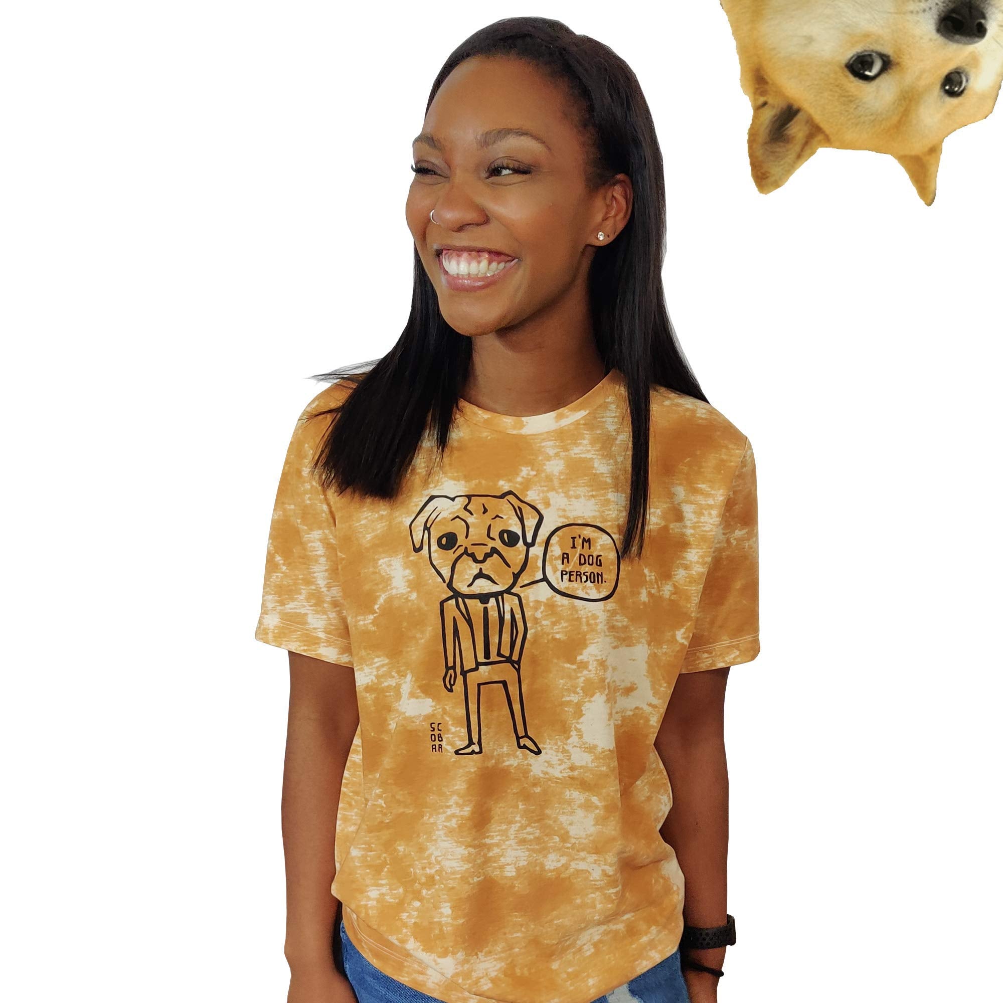 Cat/Dog Person T-Shirt (Dog Tie-Dye Yellow, X-Large)