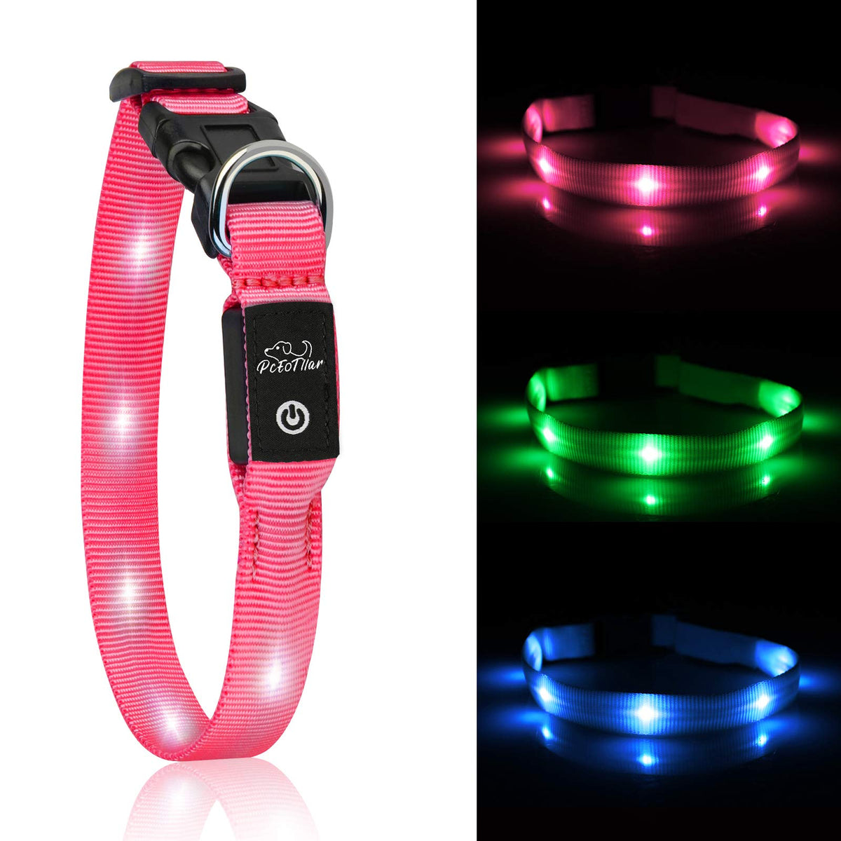 Led Dog Collar, Usb Rechargeable Light Up Dog Collars For Small Dogs&Large Cats, Glowing Pet Dog Collar For Night Safety Water Resistant Lighted Puppy Collar (Pink, 9-12.6 Inches)