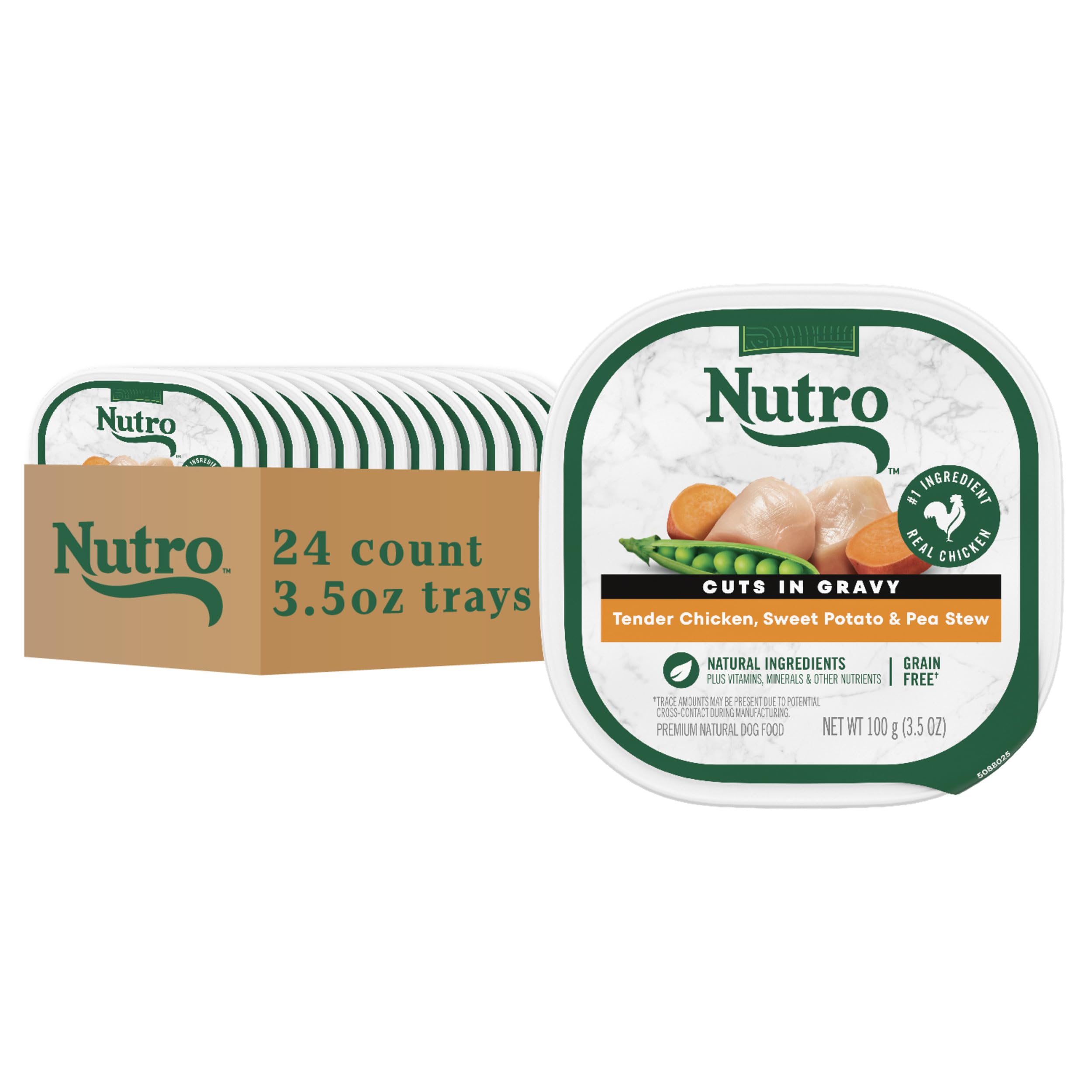 Nutro Adult Natural Grain Free Wet Dog Food Cuts in Gravy Tender Chicken, Sweet Potato & Pea Stew Recipe, 3.5 oz. Trays (24 Coun