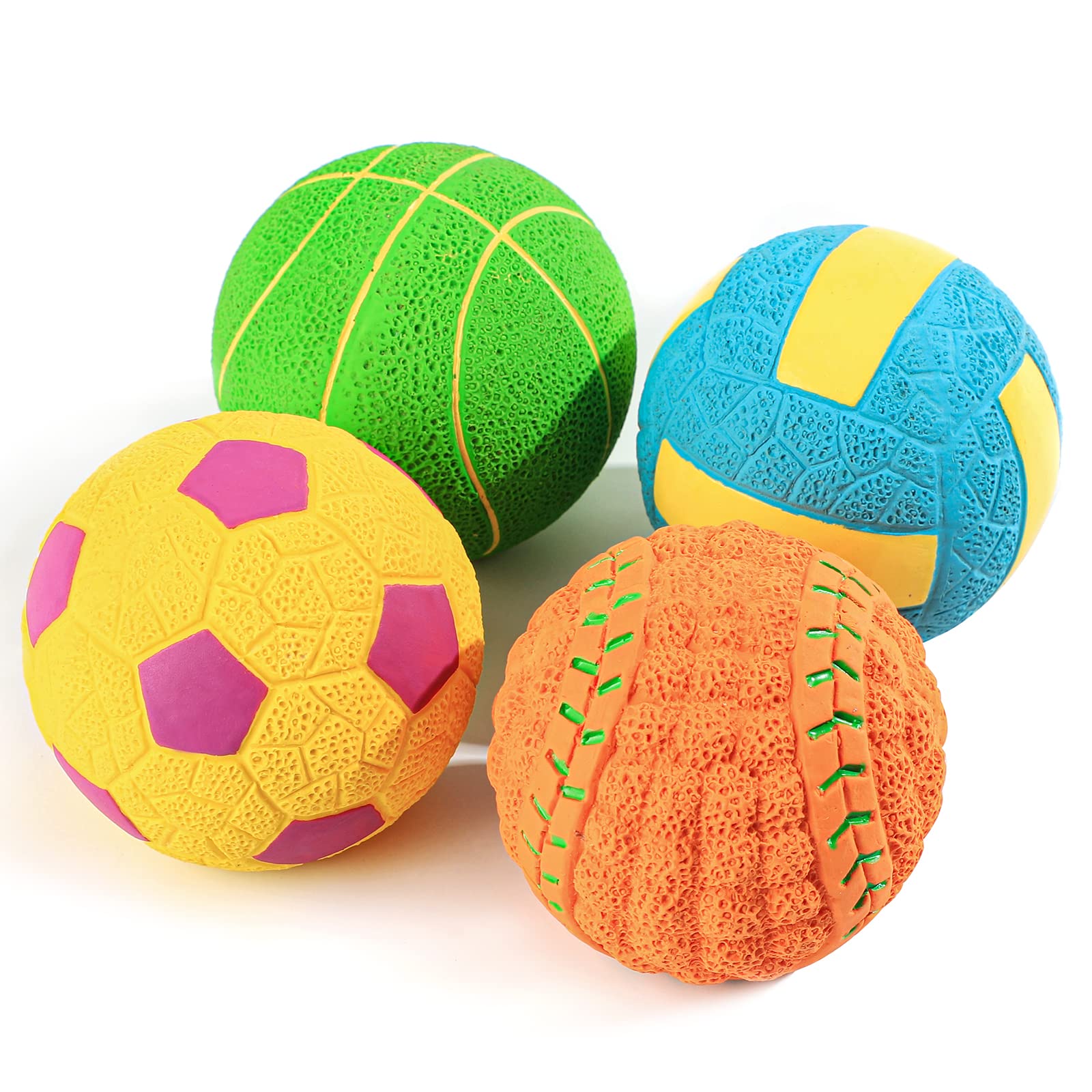 SCHITEC Squeaky Dog Toys, [4 Pack] Interactive Dog Balls with Squeaker for Medium Dogs, 2.8'' Soft Latex Rubber Bouncy Fetch Pla