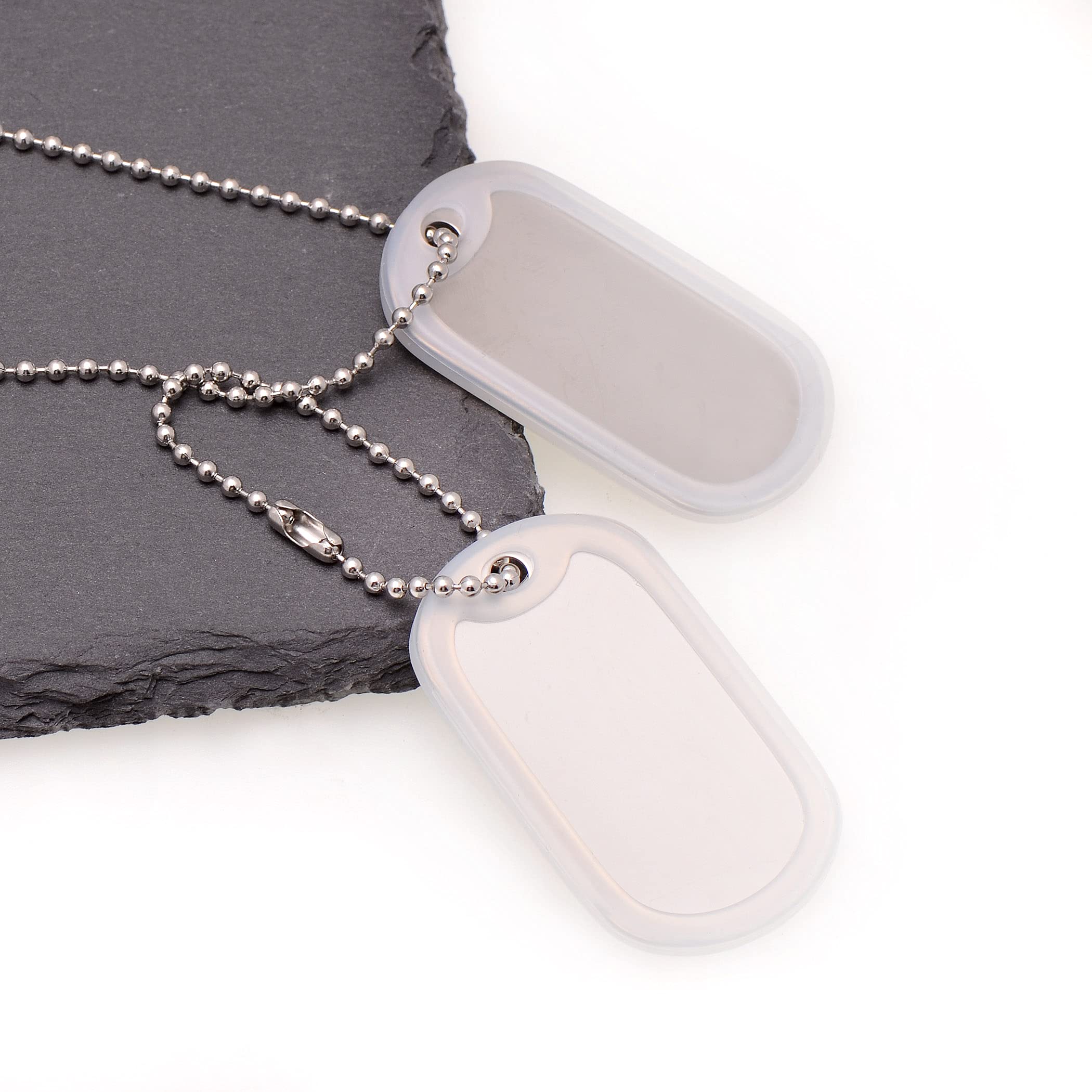 Paialco Stainless Steel Dog Tags Military Set Complete With Chains & White Silencers