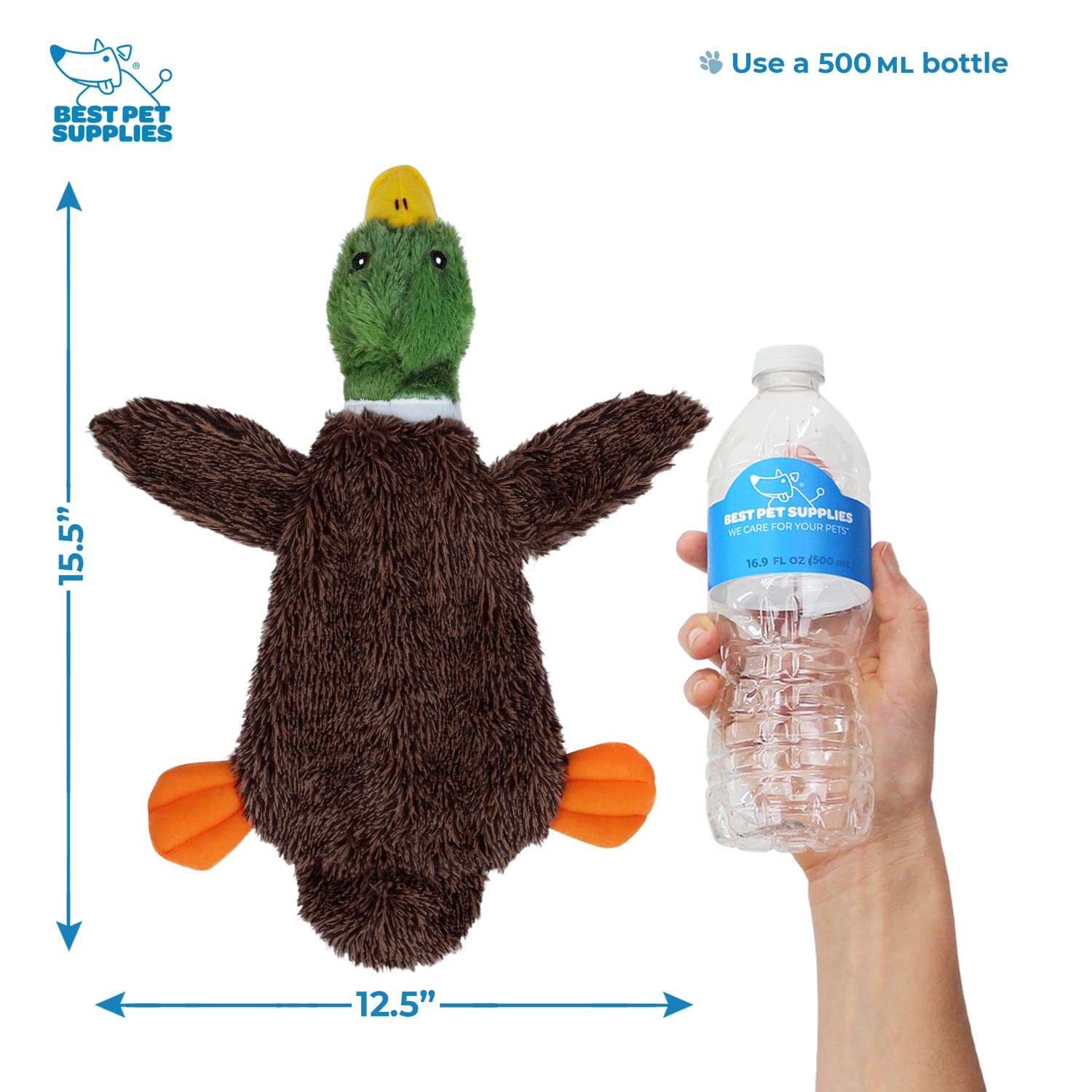 Best Pet Supplies 2-In-1 Stuffless Squeaky Dog Toys With Soft, Durable Fabric For Small, Medium, And Large Pets, No Stuffing For Indoor Play, Holds A Plastic Bottle - 1Wild Duck, Pig, Medium