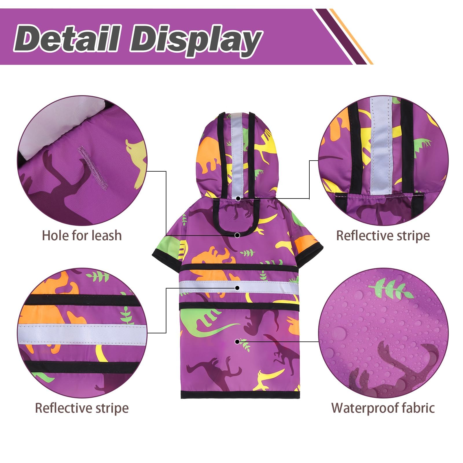 KOOLTAIL Dog Raincoat Hooded Slicker Poncho with leash hole, DRaincoat for Small Medium Dogs, Waterproof Doggie Rain Jacket with