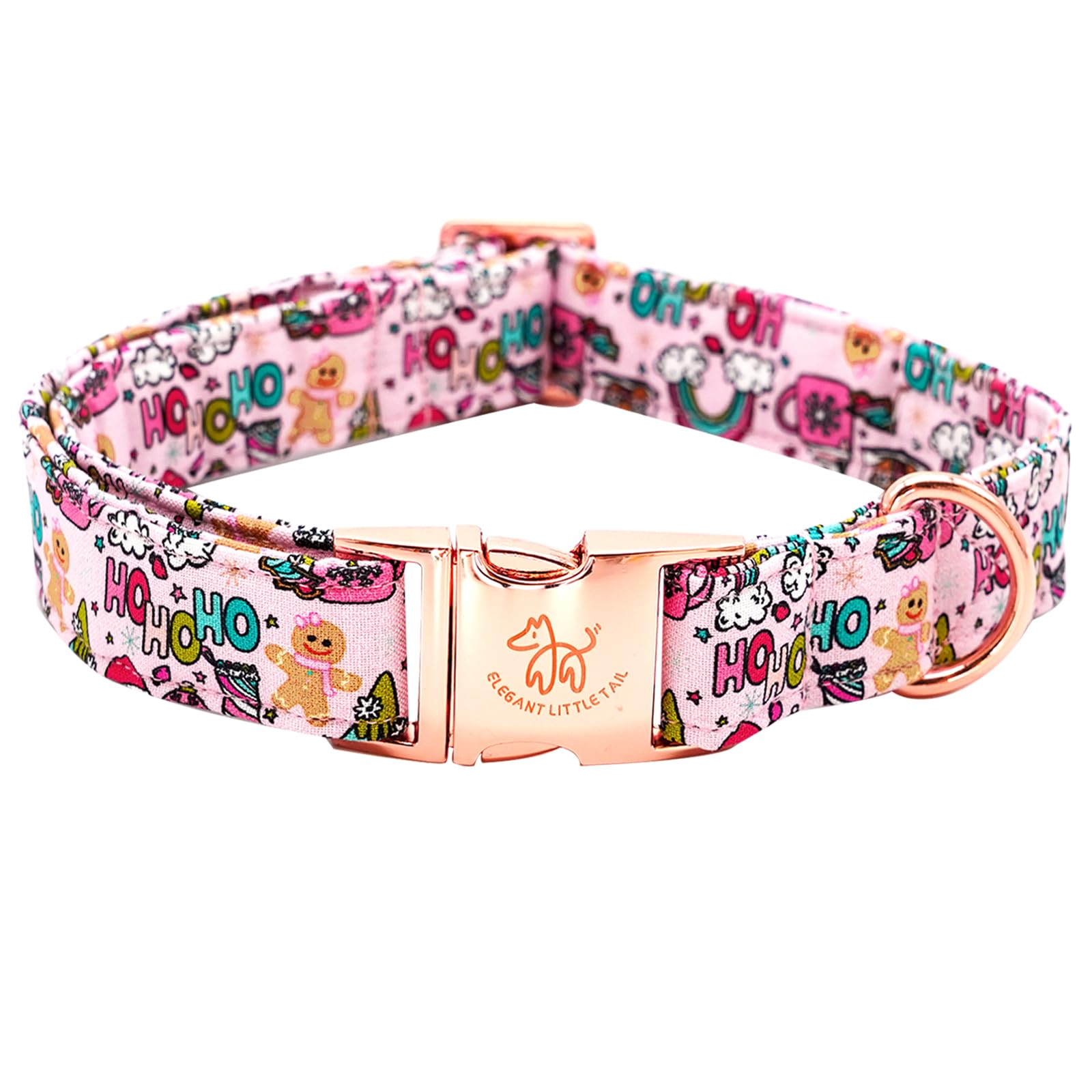 Elegant Little Tail Christmas Dog Collar, Pink Gingerbread Man Print Pet Collar Dog Durable Cute Dog Collars Winter Holiday Male