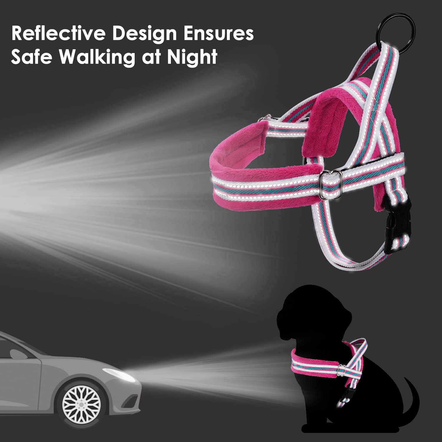 Lukovee Walking Dog Harness And Leash, Heavy Duty Adjustable Puppy Harness Soft Padded Reflective Vest Harness Anti-Twist 4Ft Pet Lead Quick Fit Lightweight For Small Dog Cat (X-Small, Fuschia)