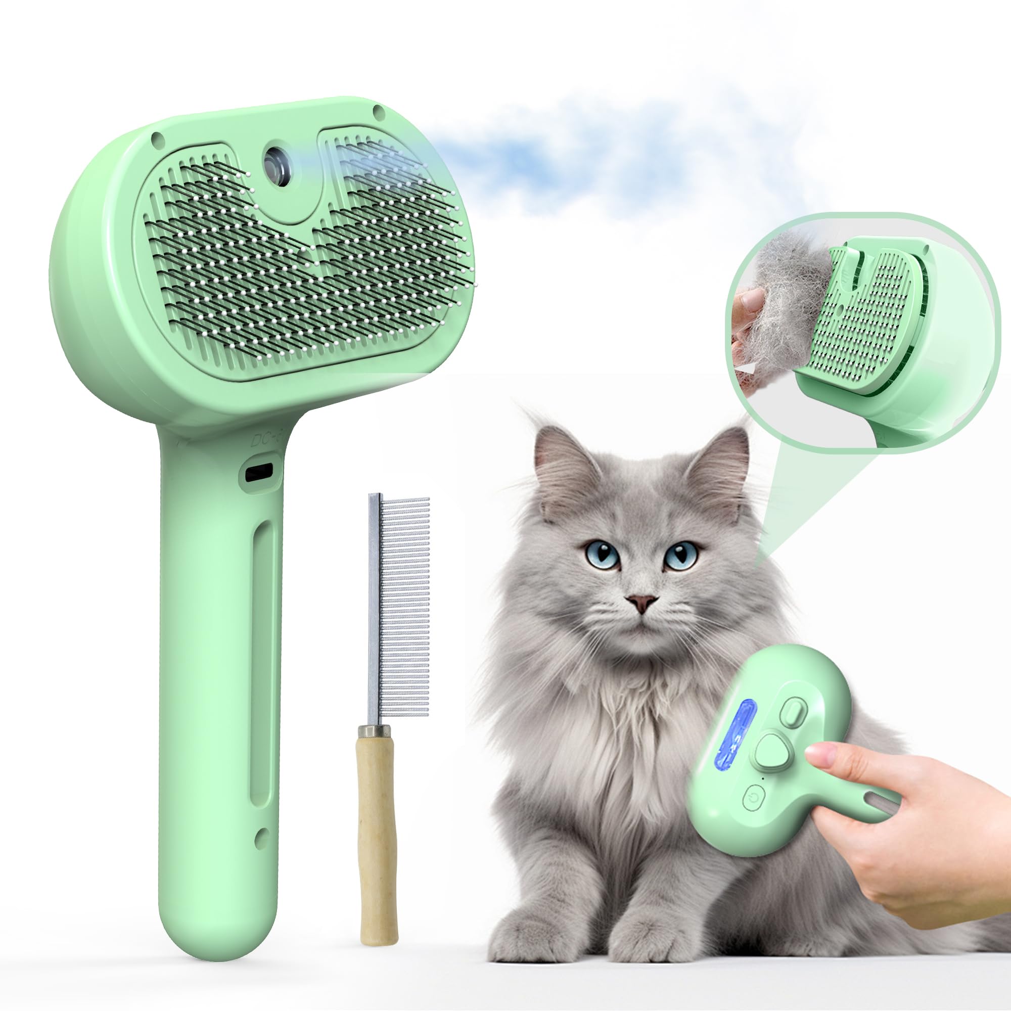 Pet Grooming Brush With Electronic Mist Spray - Gentle Deshedding Tool For Cats & Dogs, Pet Steam Brush,Reduces Shedding, Soft B