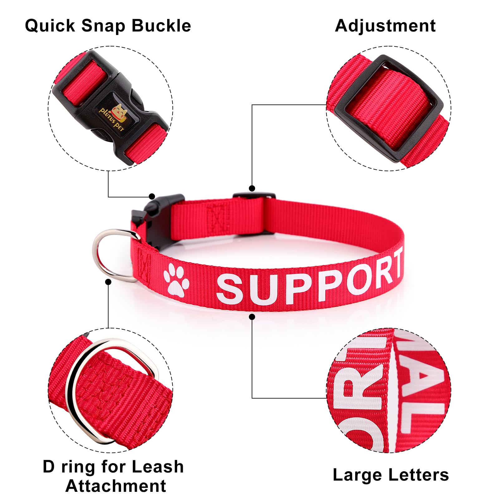 Plutus Pet Support Animal Collar,Printed In Large Letters On Nylon Webbing,Prevents Accidents By Warning Others Of Your Dog In A