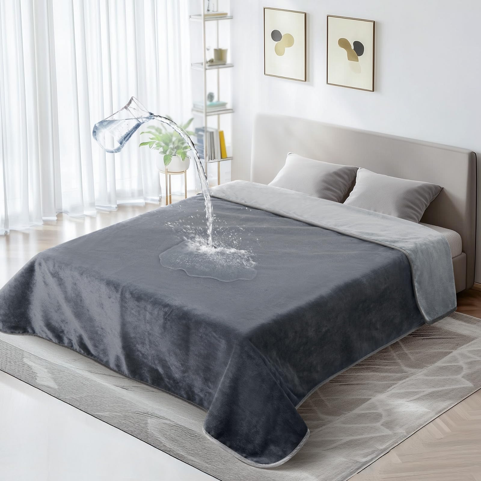 Loobani Waterproof Blanket For Bed: Reversible Soft Flannel Love Blanket 60'' X 80'', Bed Blanket For Couples Washable, Spill-Pr