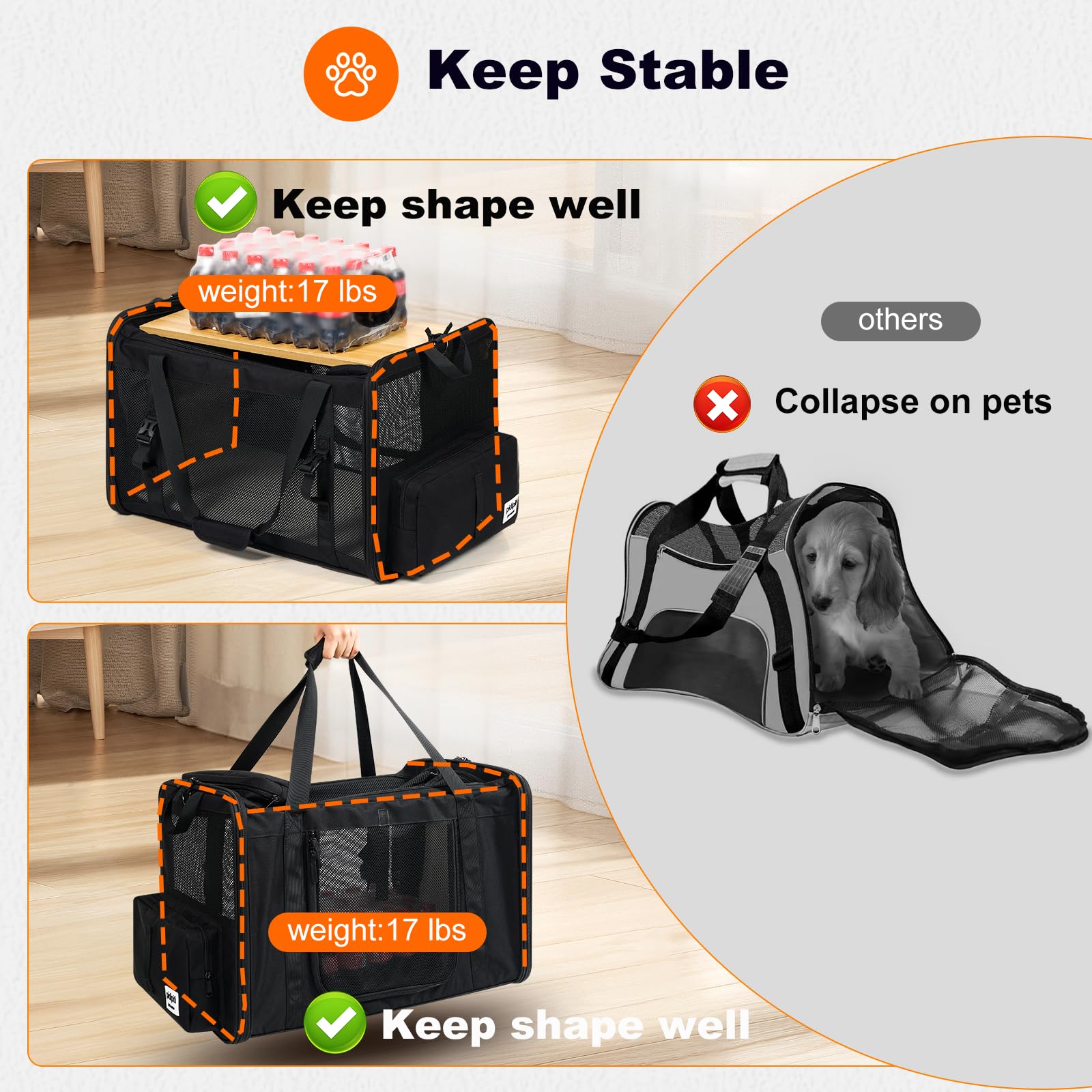 Pidipiti 25'(L) X 17'(W) X 17'(H) Extra-Large Expandable Cat Carrier For Long Distance Car Travel,For 1 Extra-Large Cat / 2 L