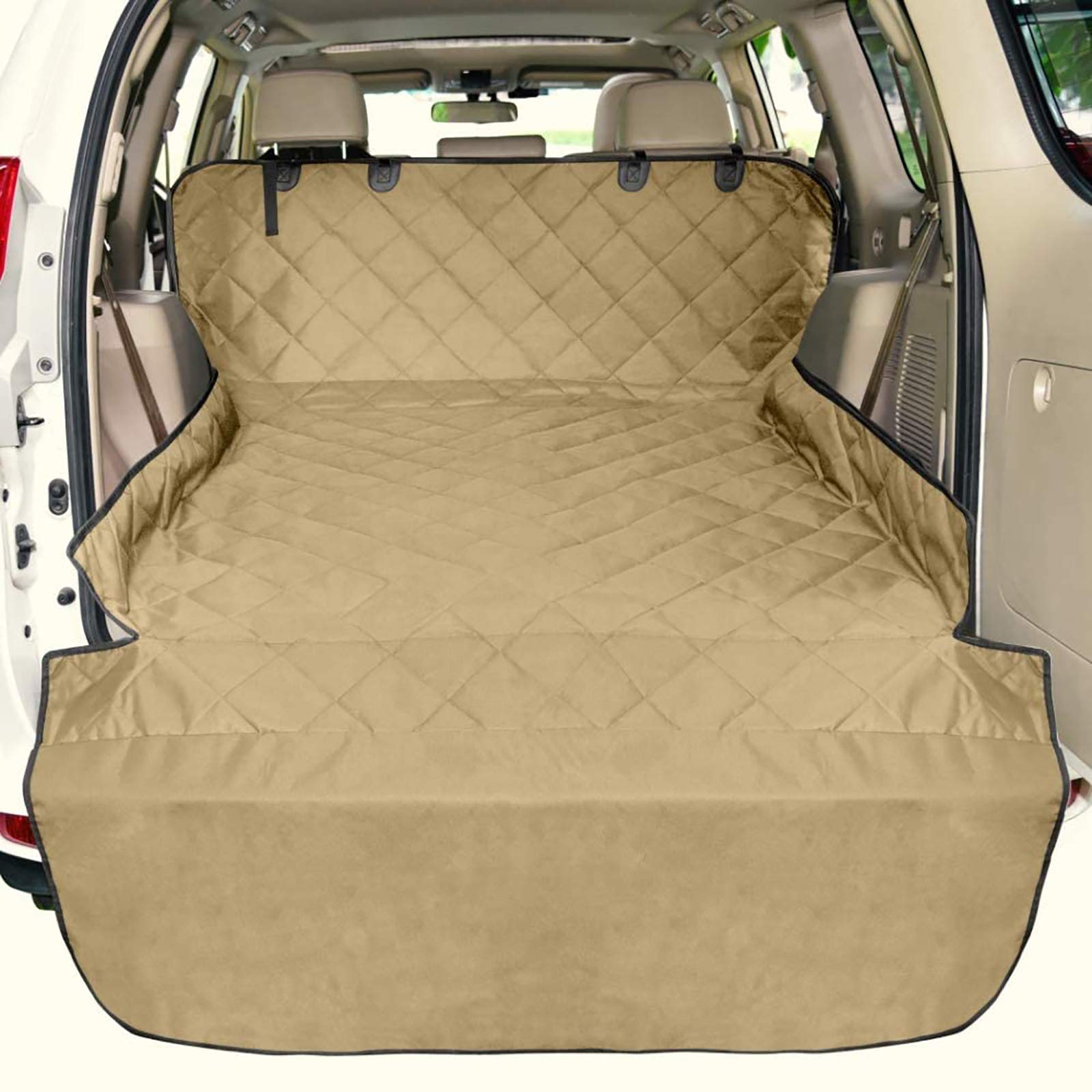 F-Color Suv Cargo Liner For Dogs, Water Resistant Pet Cargo Cover Dog Seat Cover Mat For Suvs Sedans Vans With Bumper Flap Protector, Non-Slip, Large Size Universal Fit, Khaki
